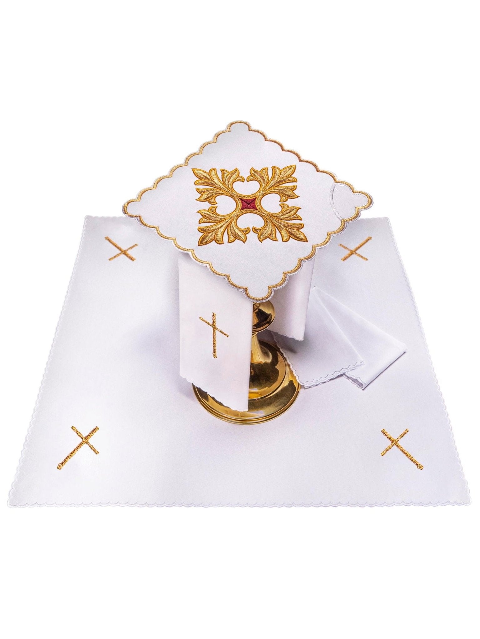 Altar linen sets with gold decorated cross embroidery KK/170/04 - HAFTINAUSA.COM