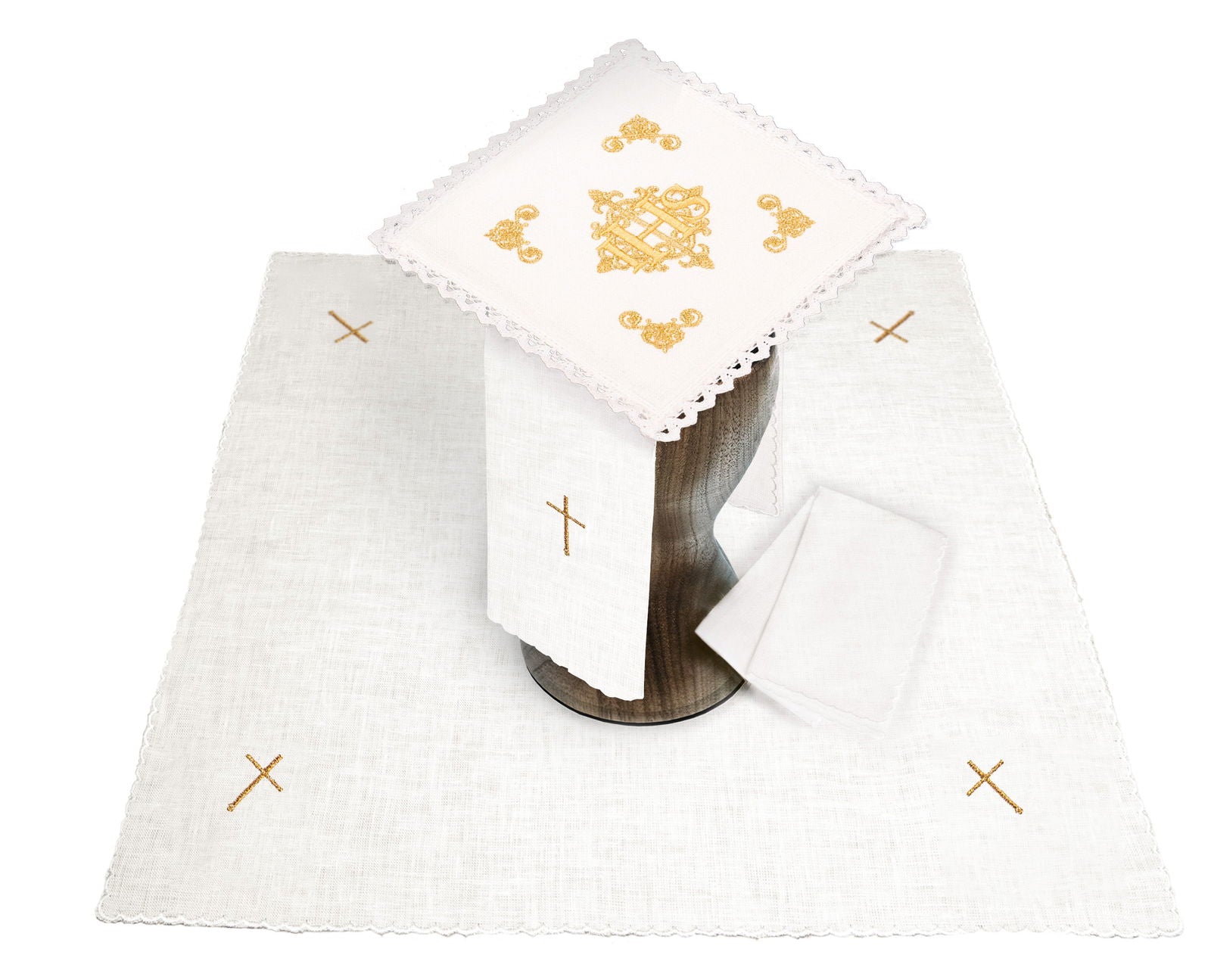 Altar linen with JHS symbol KKL/152/04/LEN - HAFTINAUSA.COM