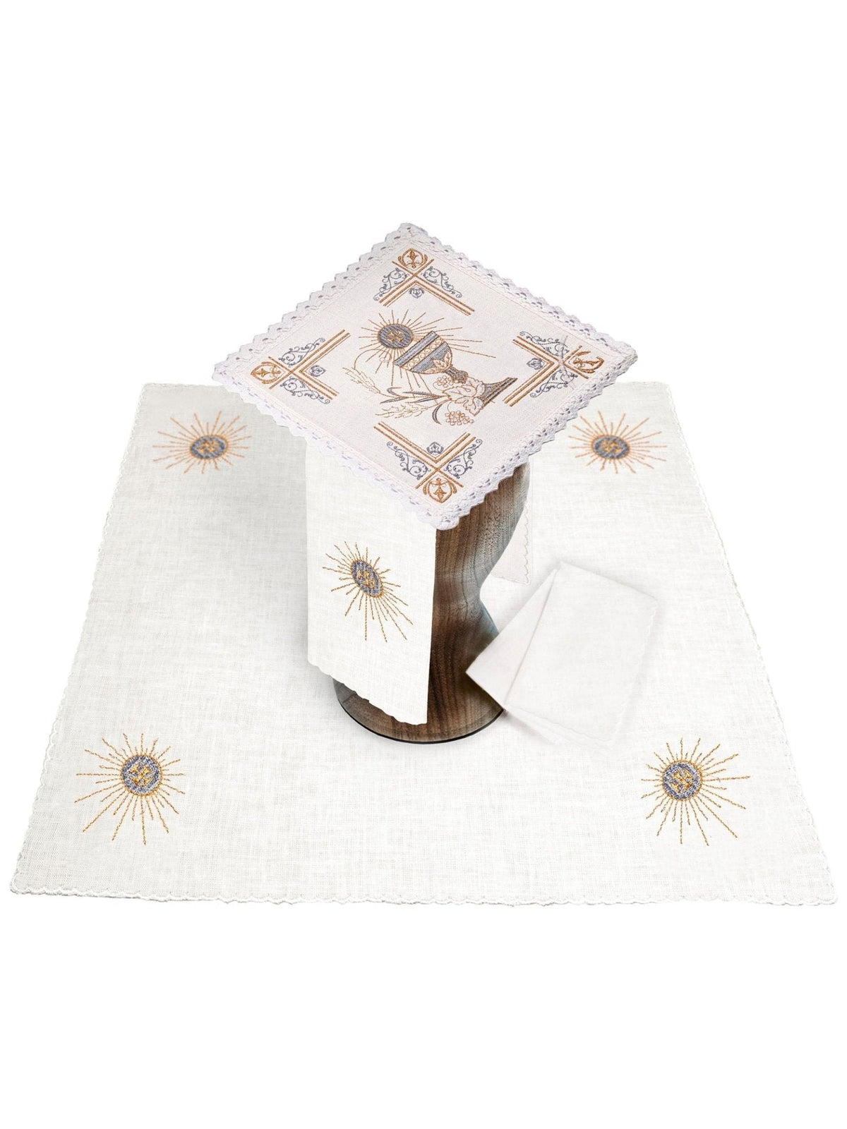 Altar Linens Silver Chalice IHS