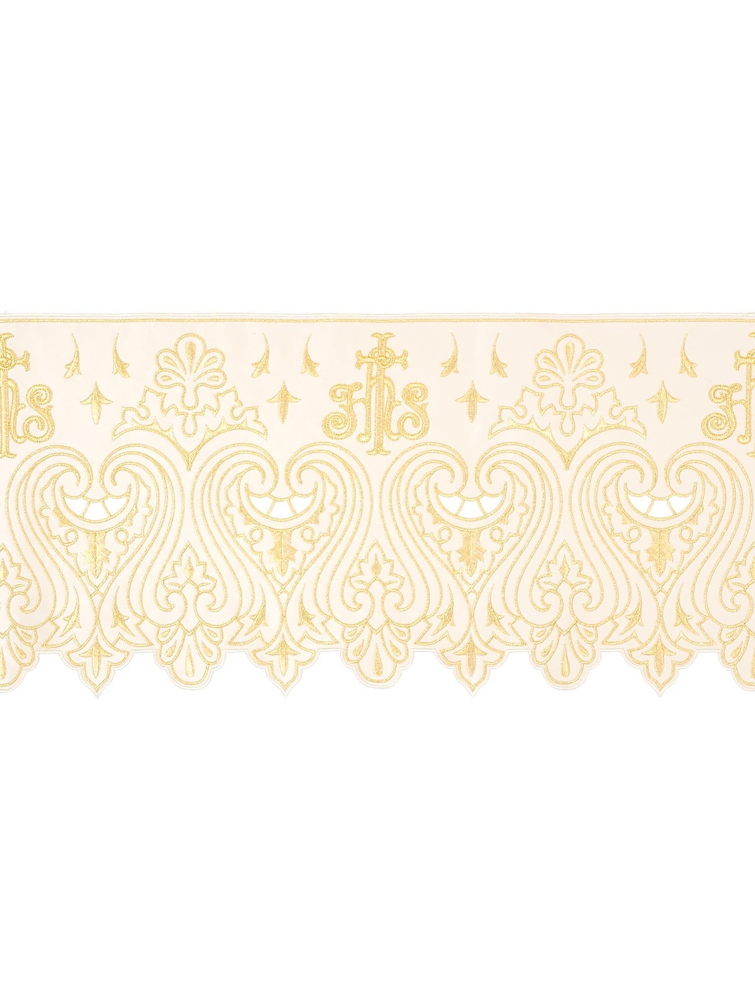 Altar trimmings with front embroidery IHS ecru KOM/031/05 24cm 3,5m - HAFTINAUSA.COM