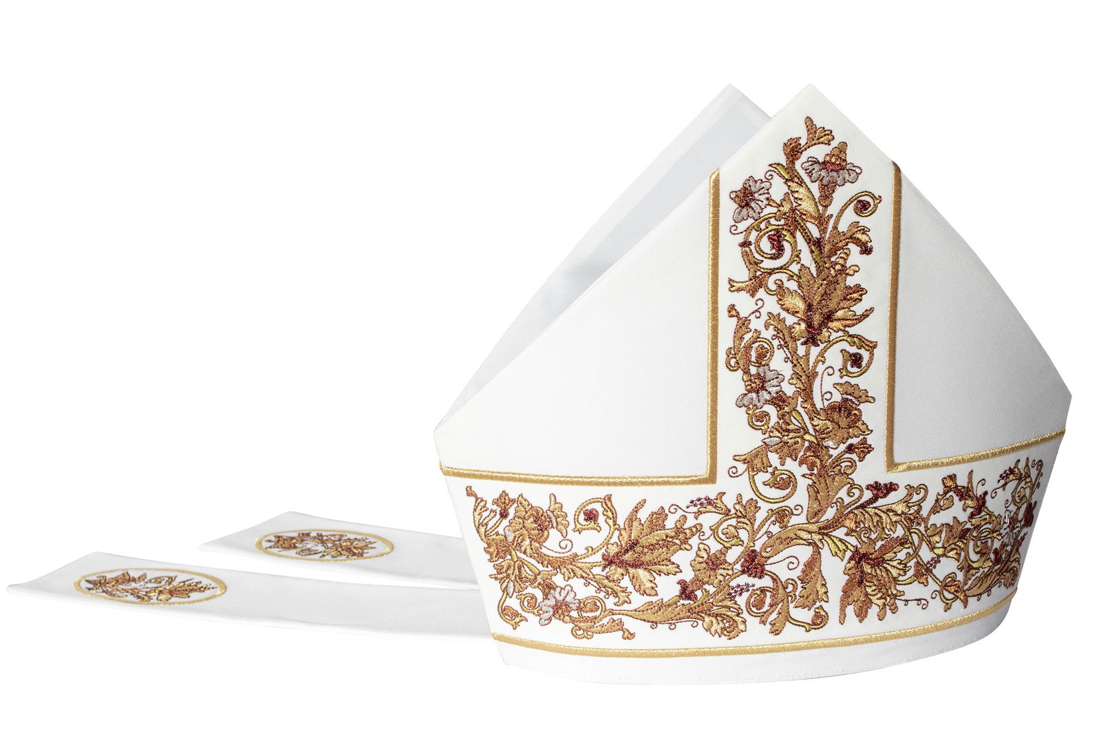 Bishops mitre with rich embroidery KMR/002/05/01 ECRU - 1 - HAFTINAUSA.COM