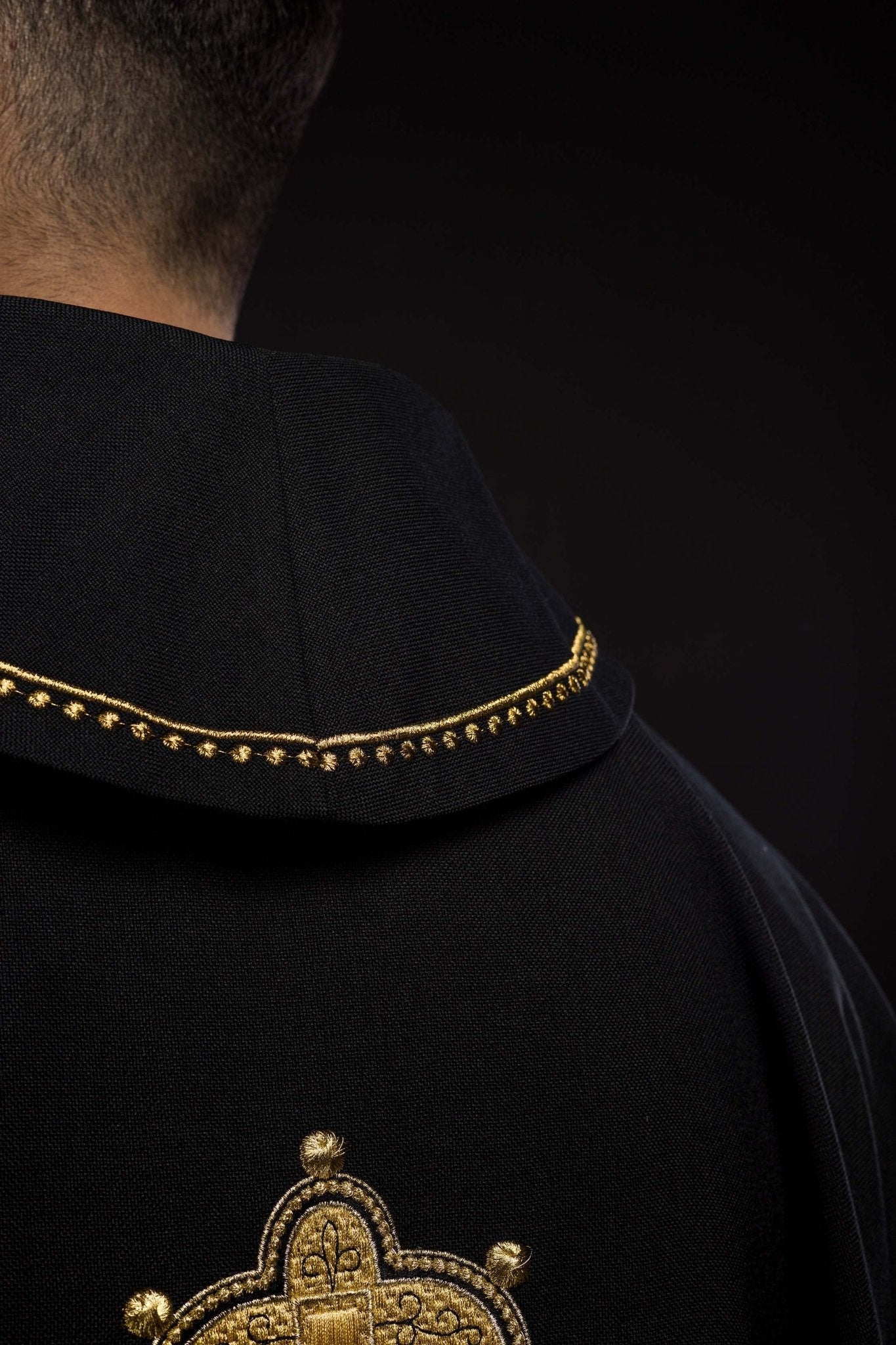 Black chasuble with gold PAX symbol S - 7065 - 07 - 70 - HAFTINAUSA.COM