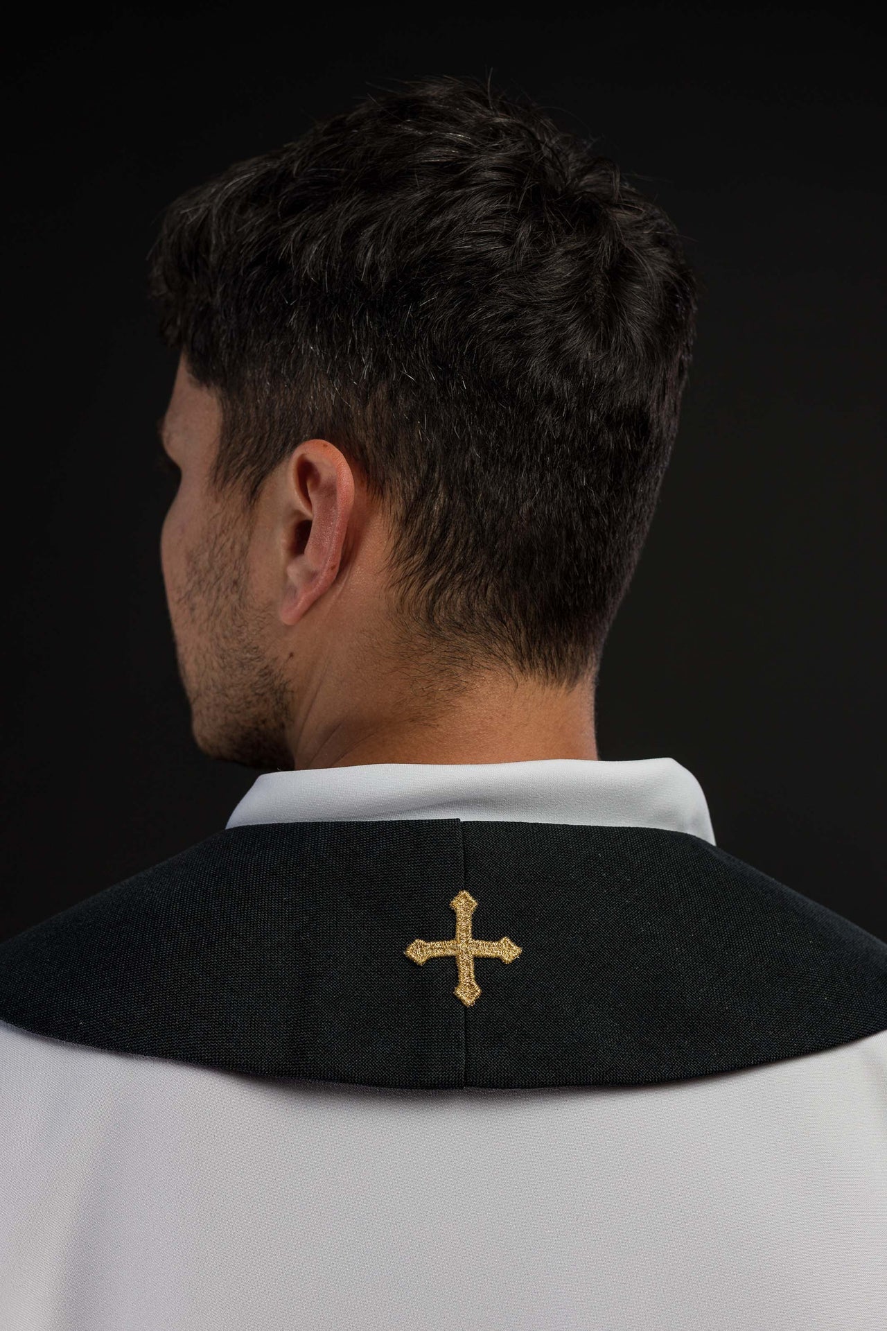 Black Embroidered Stole with IHS Motif S-2067-07-70 - CHASUBLES.COM