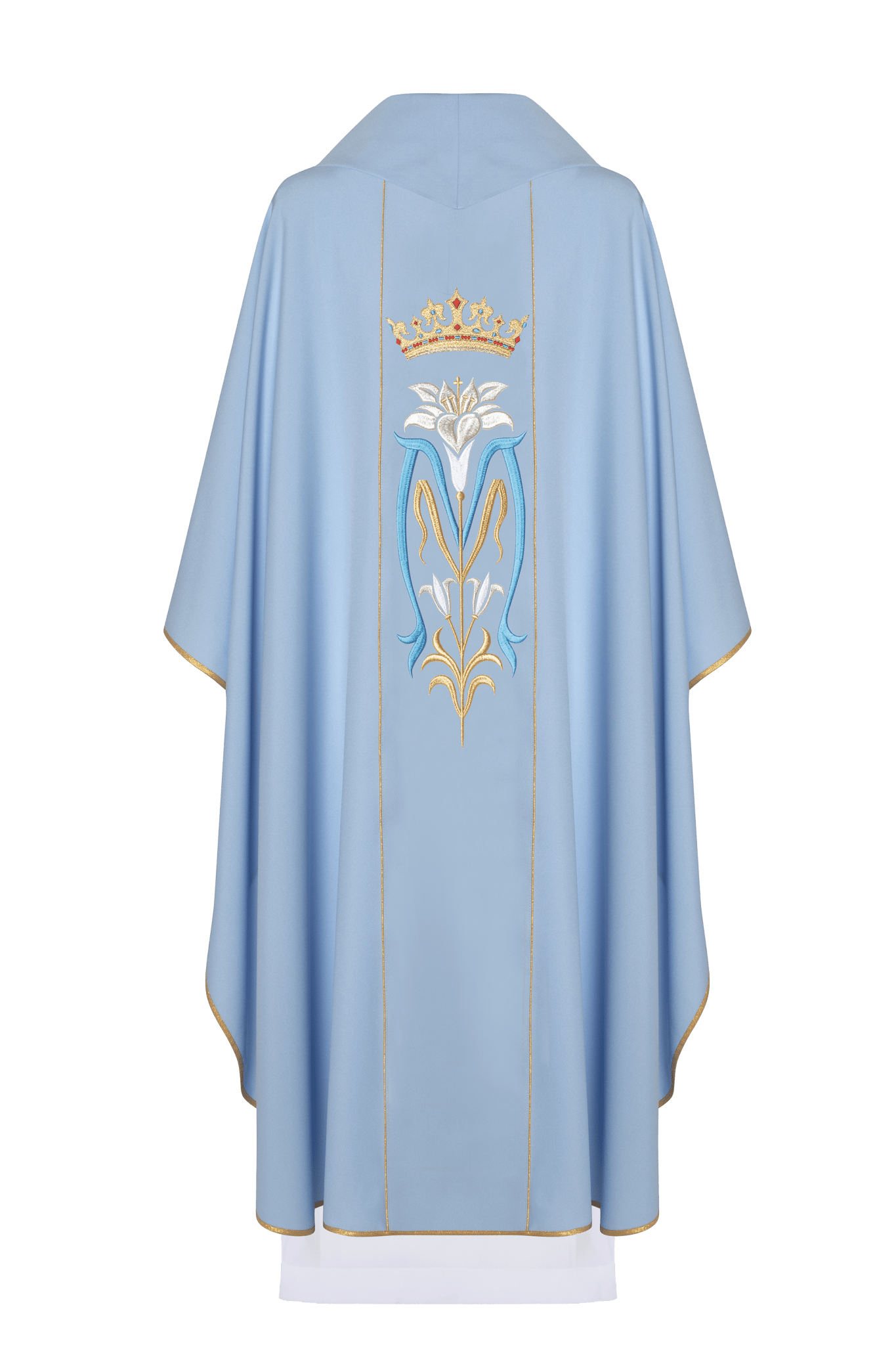 Blue liturgical Marian chasuble embroidered with a crown KOR/058/06/01 NIEBIESKI - HAFTINAUSA.COM