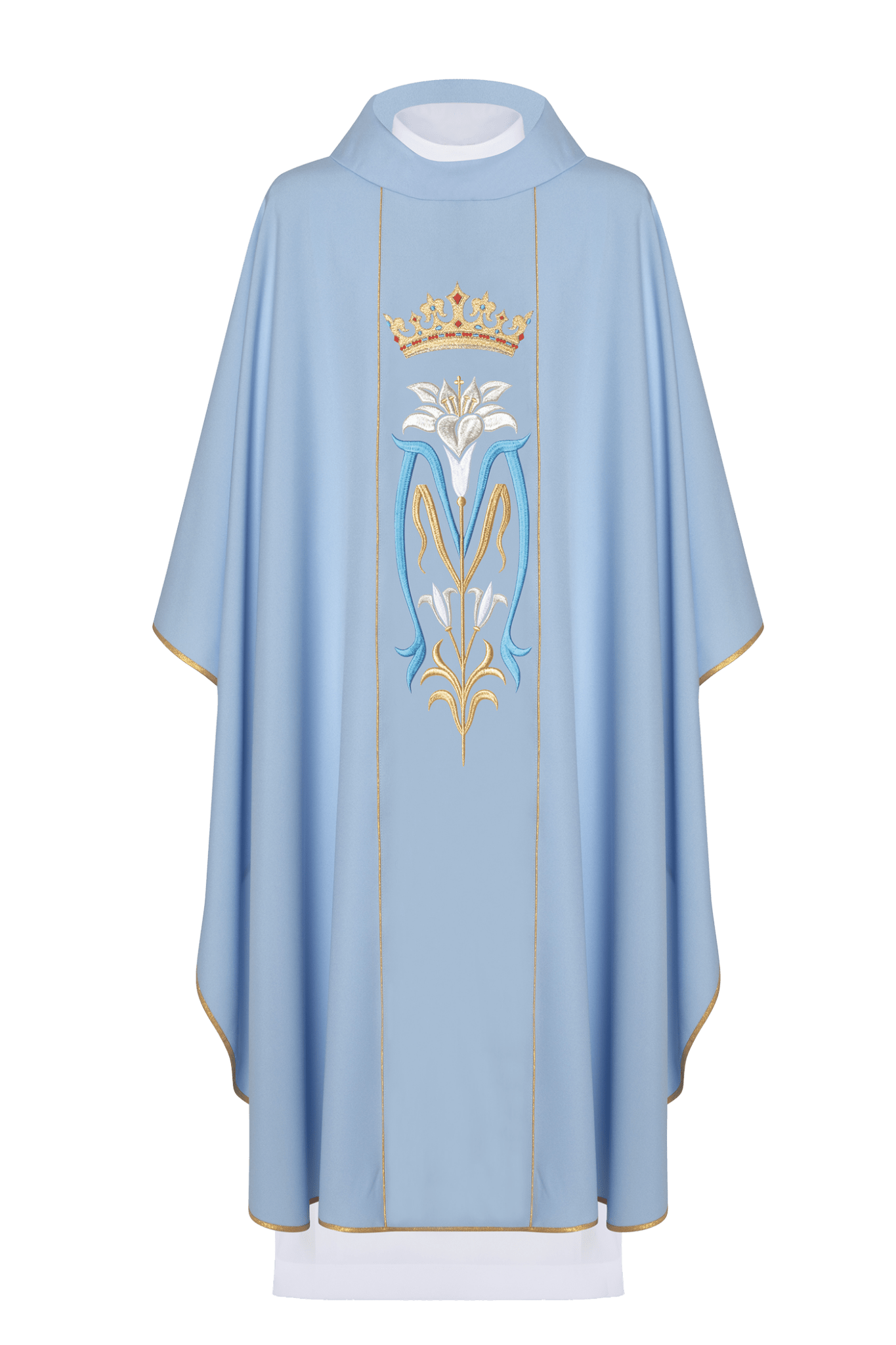 Blue liturgical Marian chasuble embroidered with a crown KOR/058/06/01 NIEBIESKI - HAFTINAUSA.COM