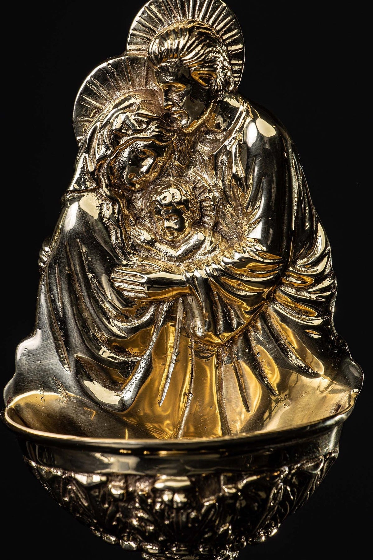 Brass Holy Water Font with Holy Family Motif ST/KRL/001/Z - CHASUBLES.COM
