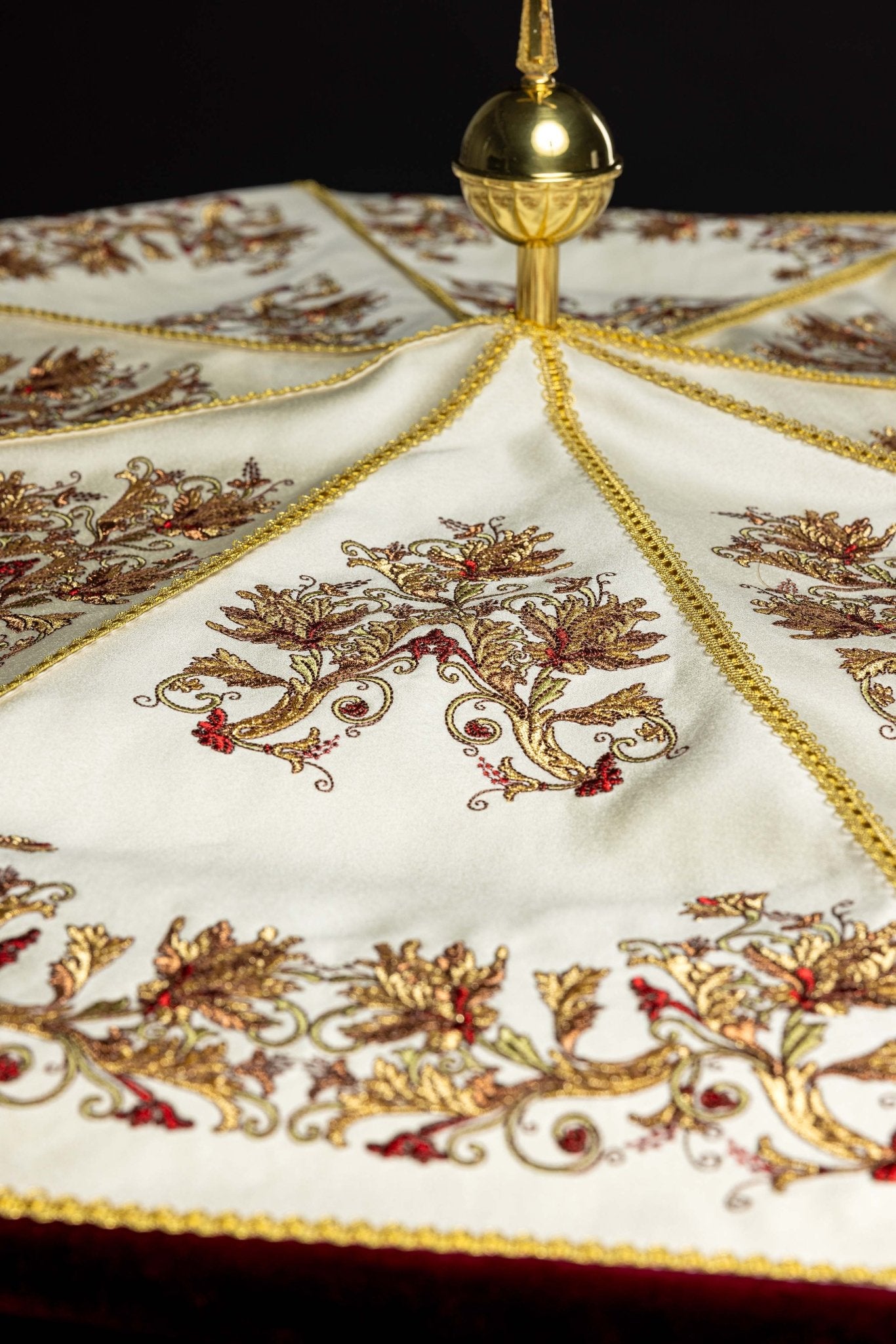 Burgundy Processional Umbrella (Ombrellino) Velvet Gold Embroidery 39 in KPP/006/05/20/PA - CHASUBLES.COM