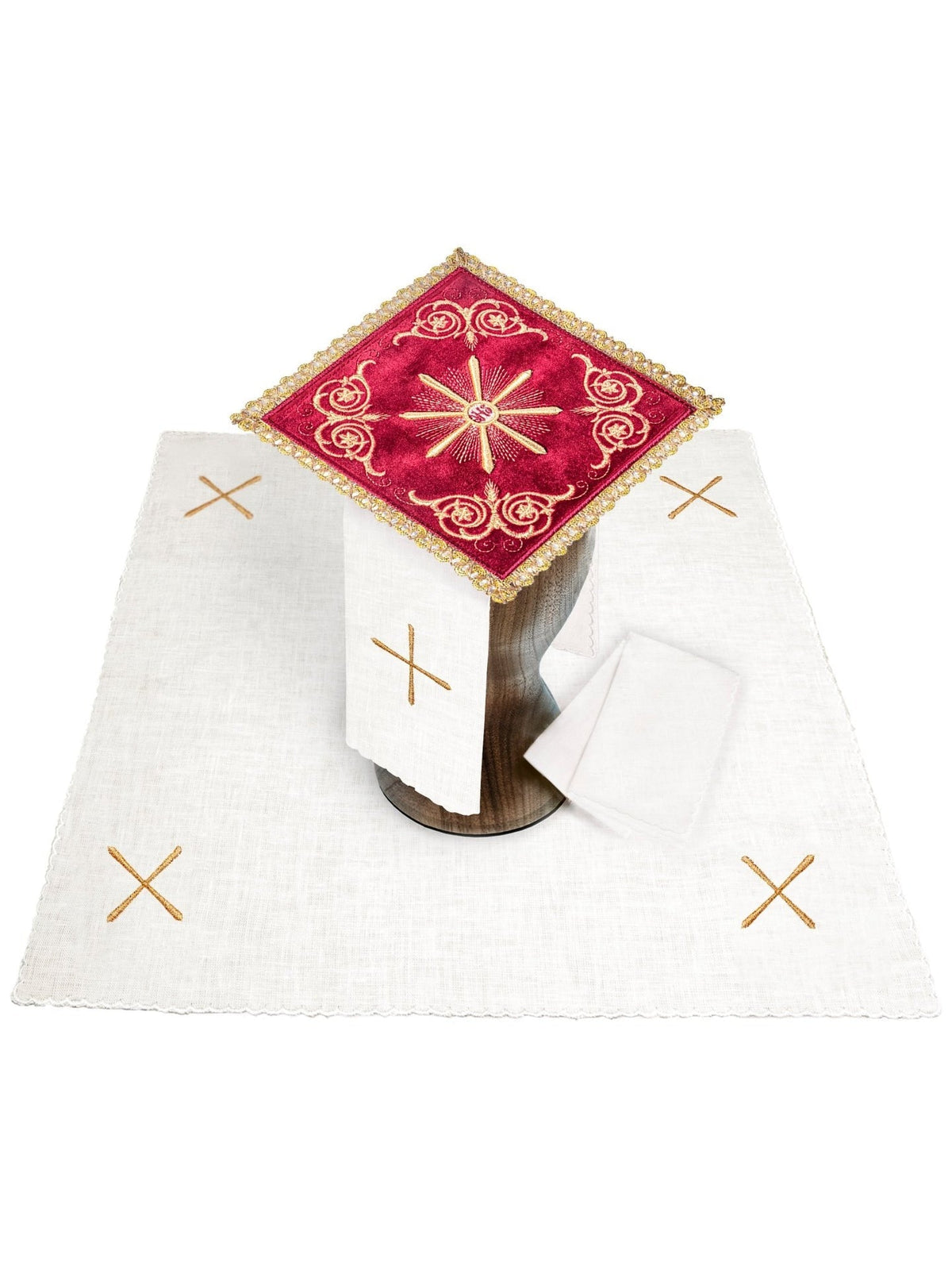 Chalice Linen Set Embroidered with Red Velvet KKL/5002/C1 - CHASUBLES.COM