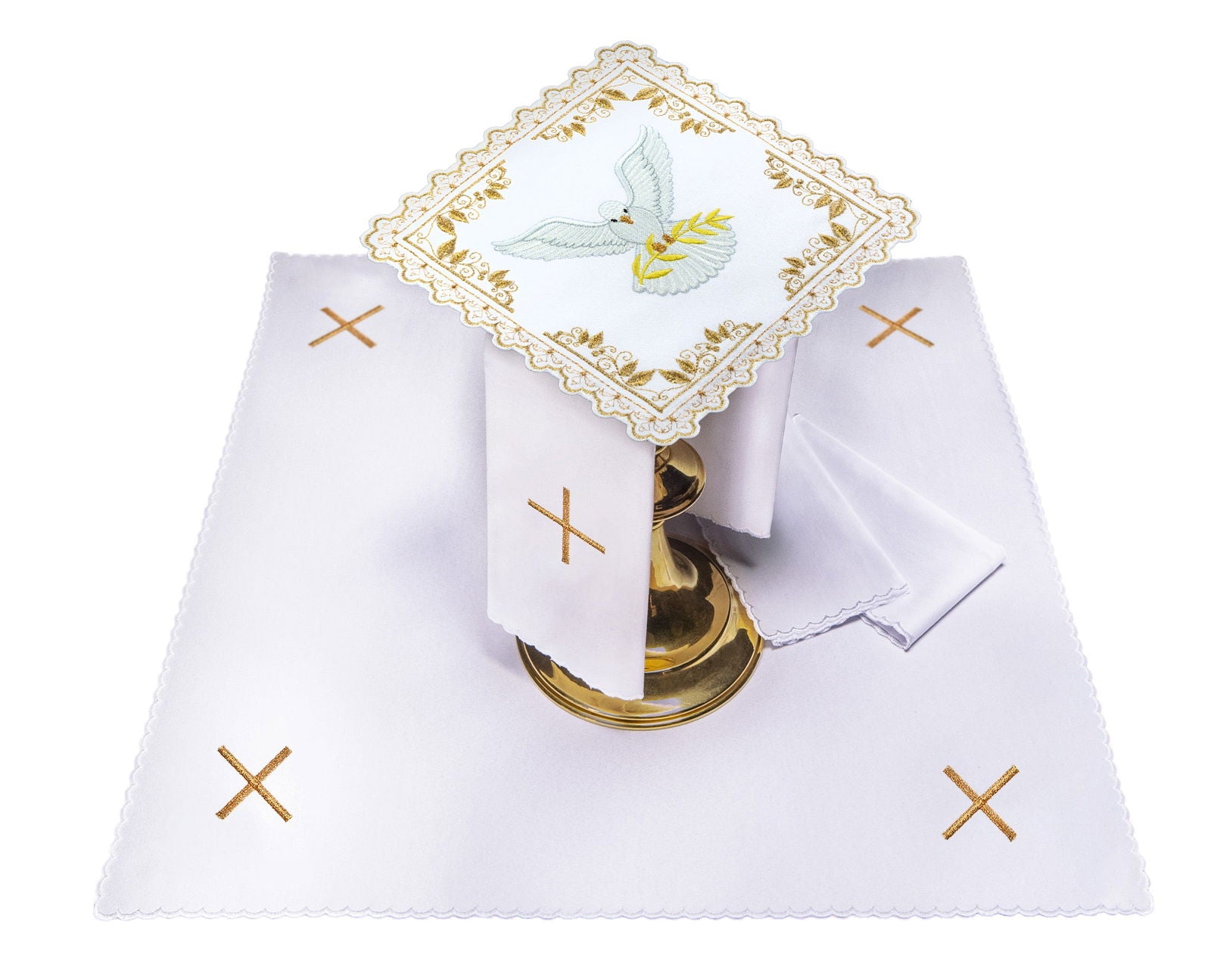 Chalice linen set with embroidered dove motif S - 5561 - HAFTINAUSA.COM