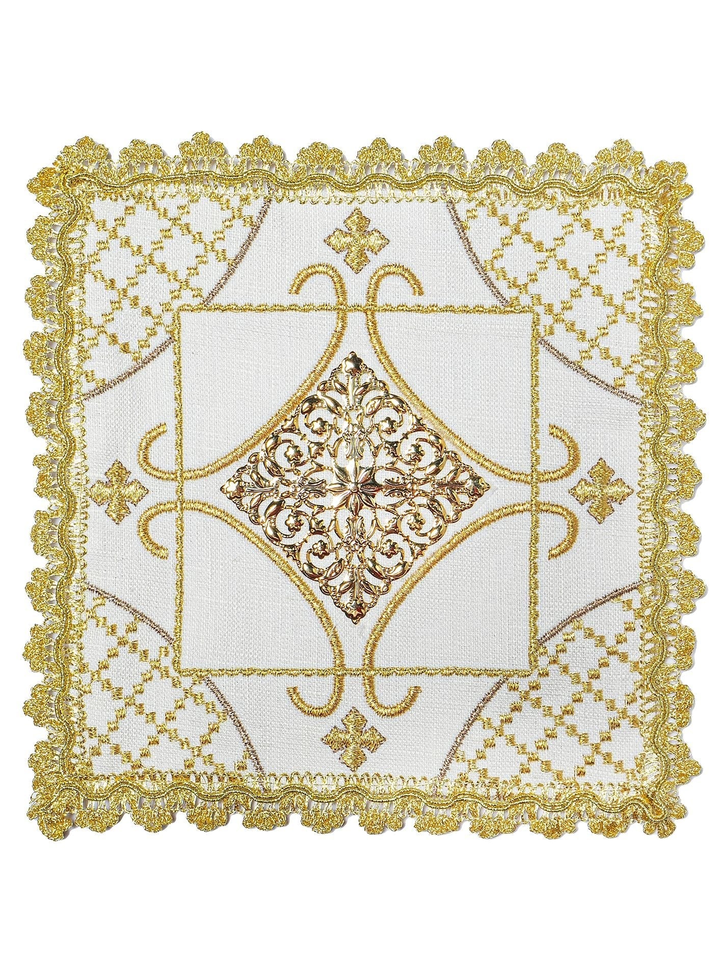 Chalice linen set with metal cross and gold embroidery HA/5007 - HAFTINAUSA.COM