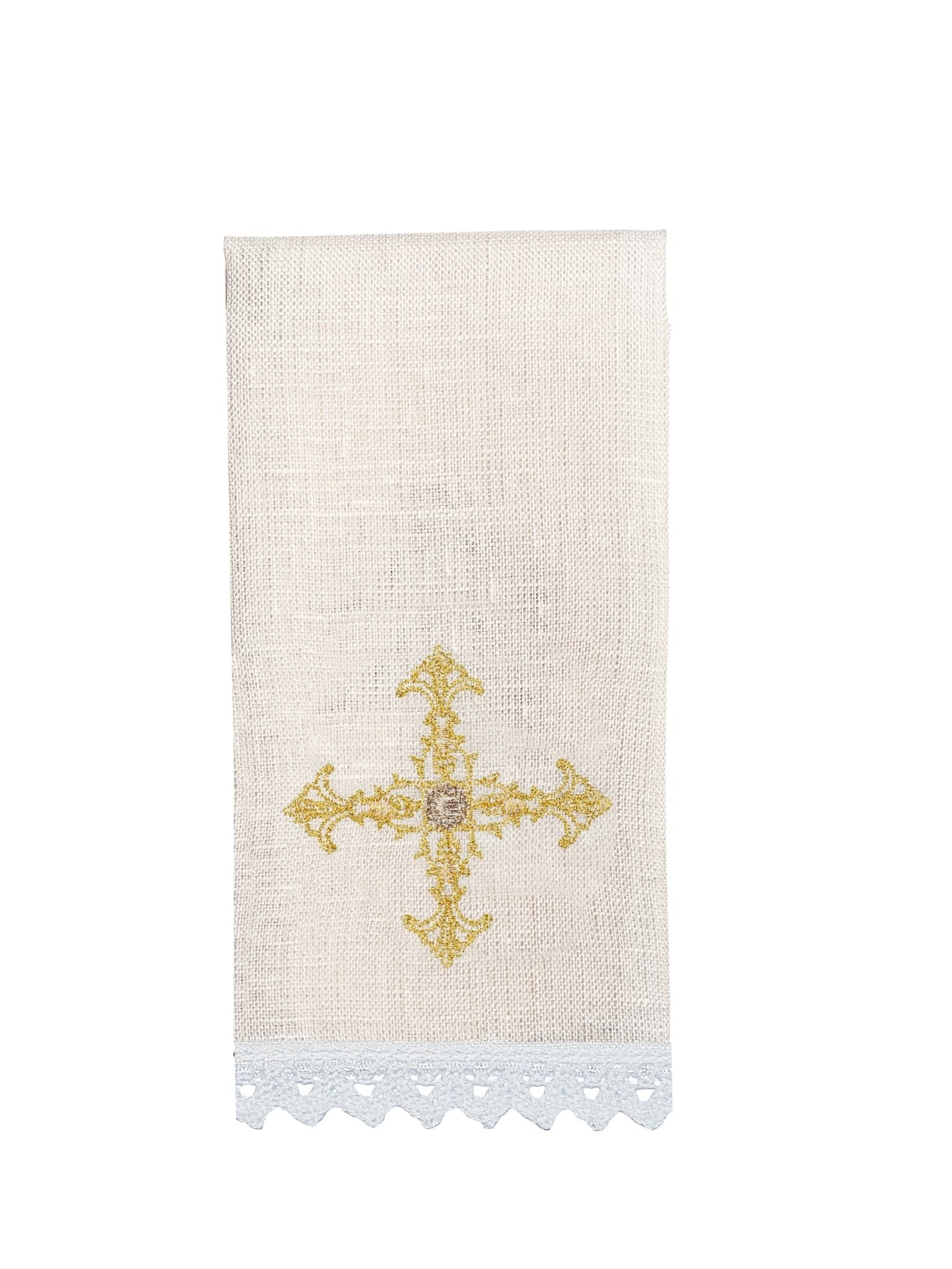 Chalice linen set with metal cross and gold embroidery HA/5007 - HAFTINAUSA.COM