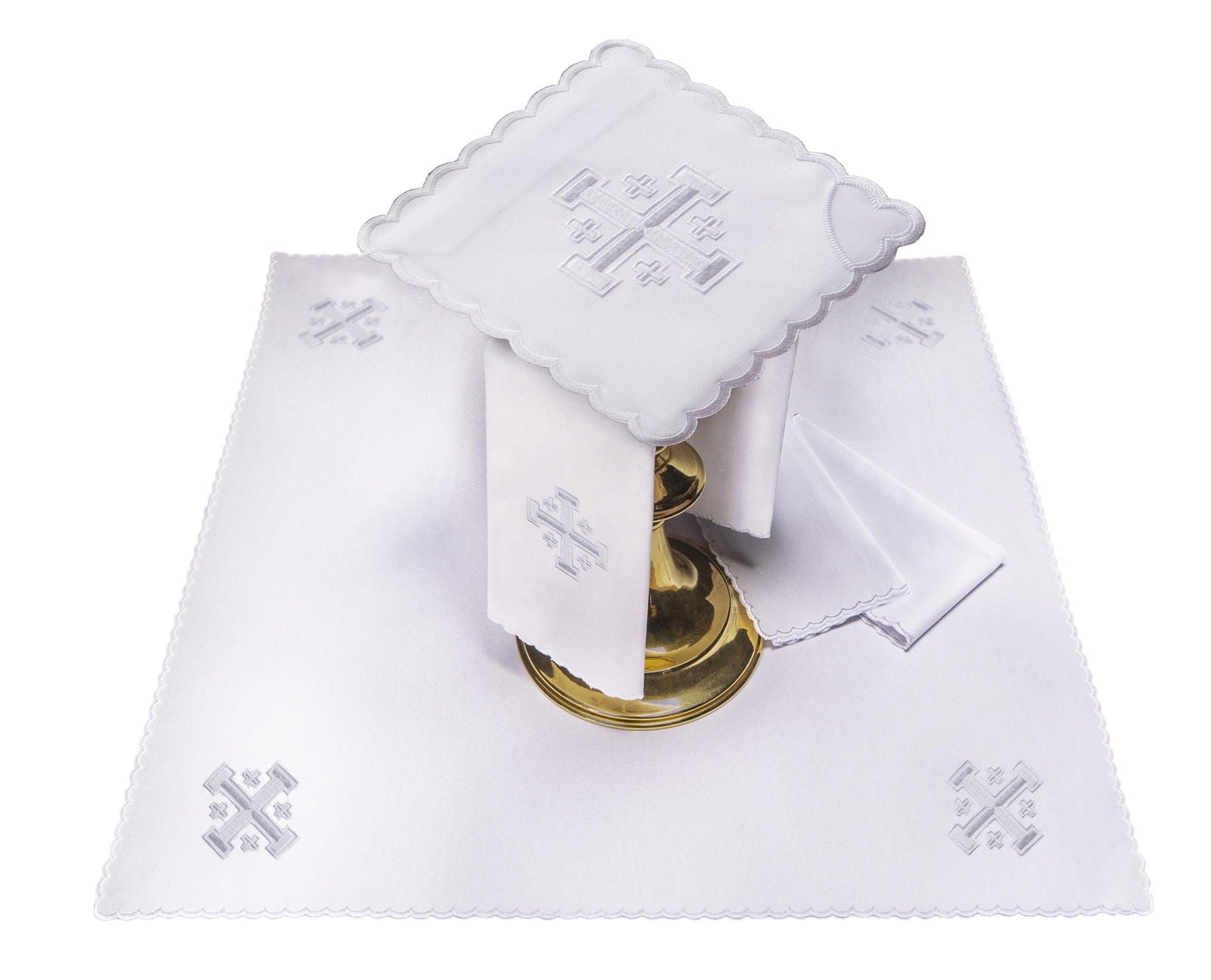 Chalice linen with embroidered Jerusalem cross white KK/030/04 BIAŁY HAFT BIAŁY - CHASUBLES.COM