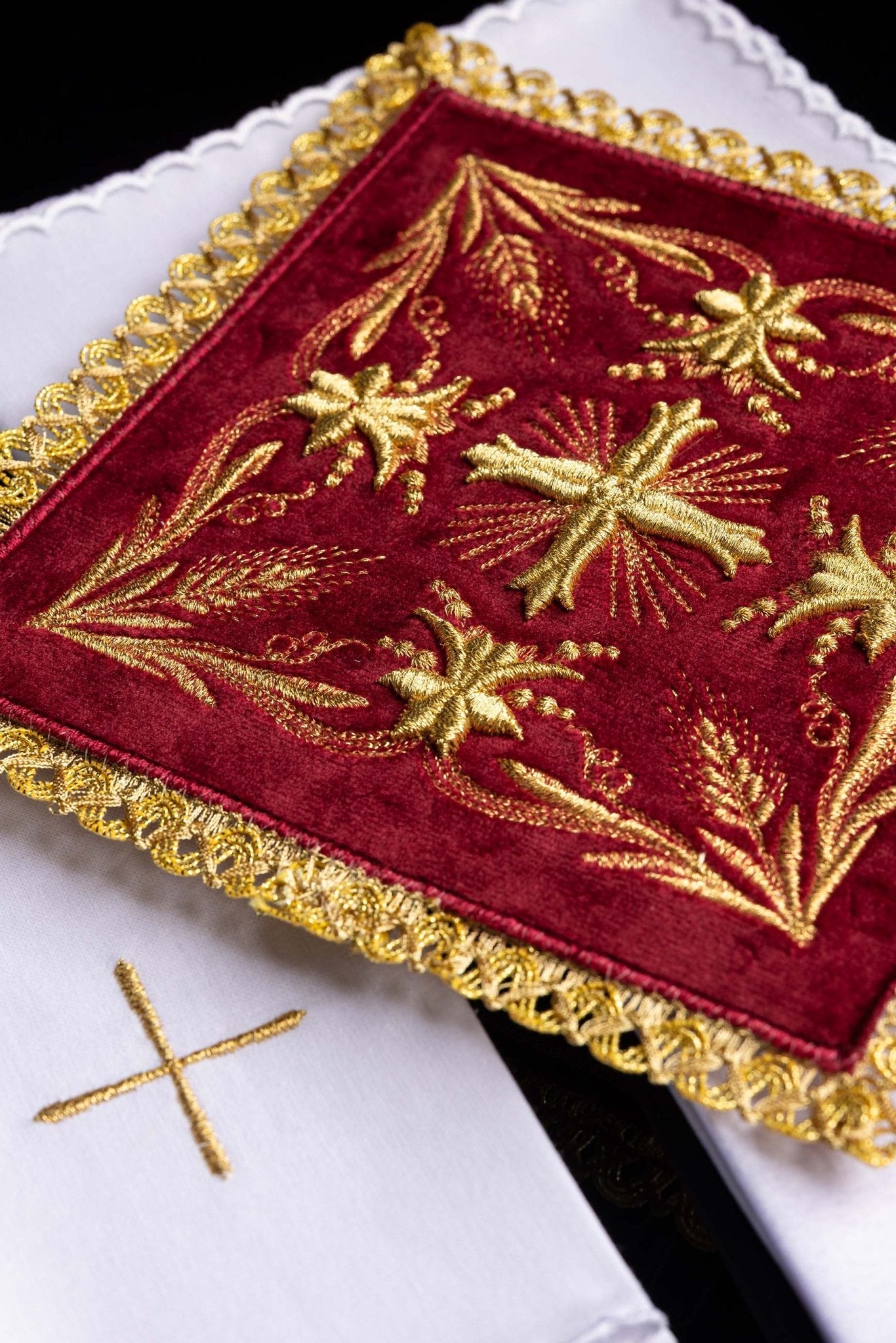 Chalice Linens Embroidered Burgundy Velvet KK/5001/C1 - CHASUBLES.COM