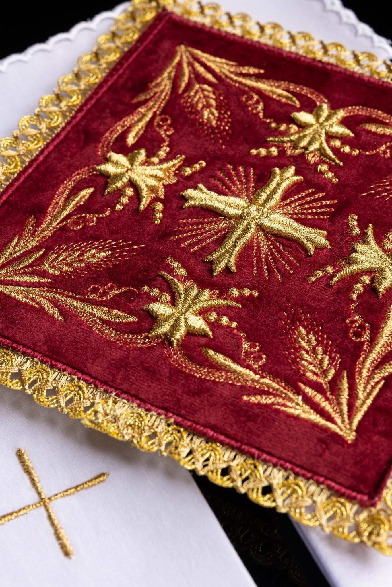 Chalice Linens Embroidered Burgundy Velvet KK/5001/C1 - CHASUBLES.COM