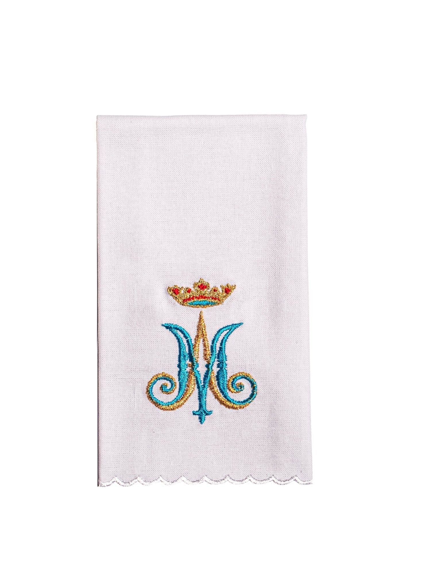 Chalice Linens Embroidered with blue and gold Marian Motif KK/164 - HAFTINAUSA.COM