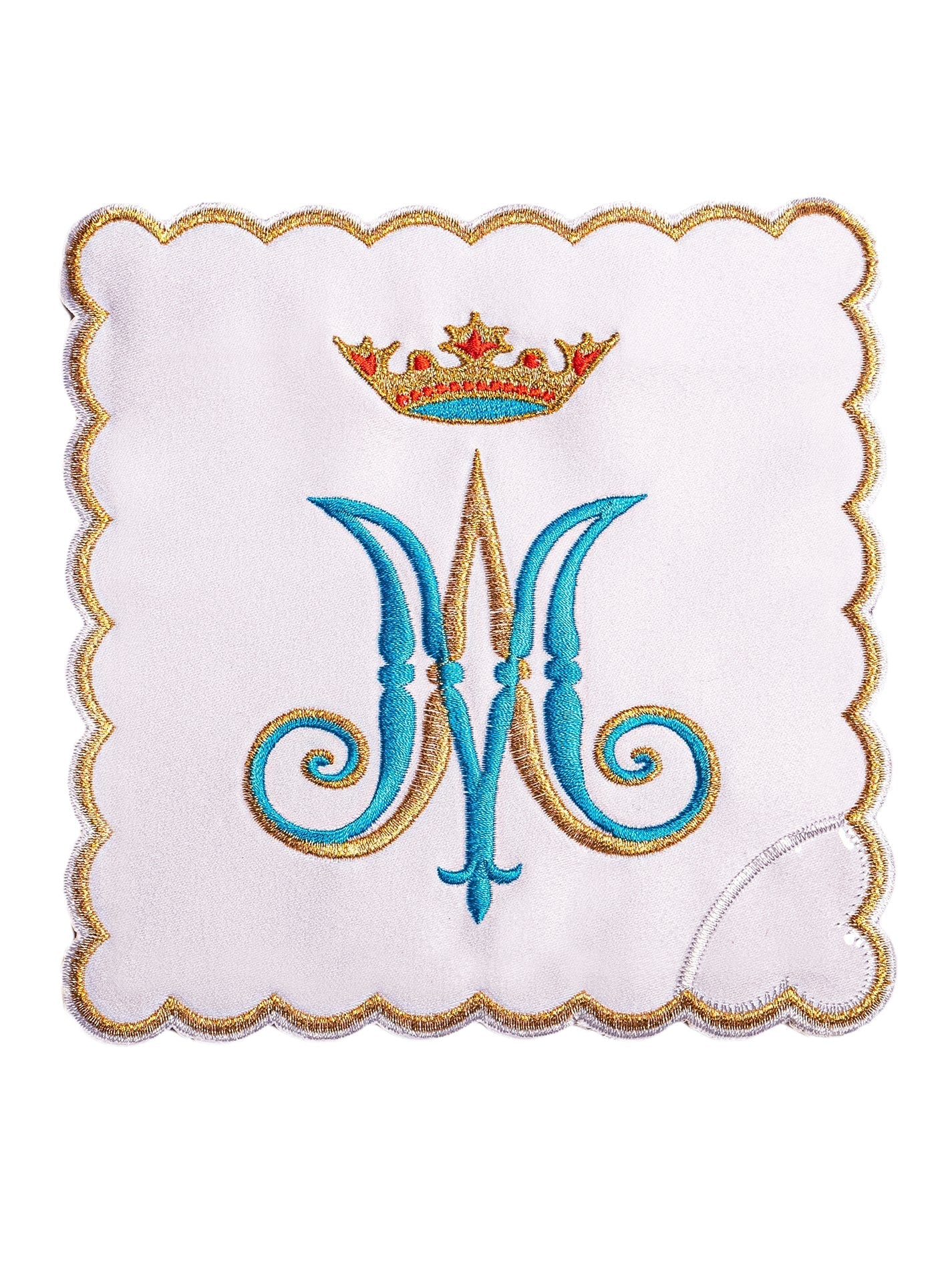 Chalice Linens Embroidered with blue and gold Marian Motif KK/164 - HAFTINAUSA.COM
