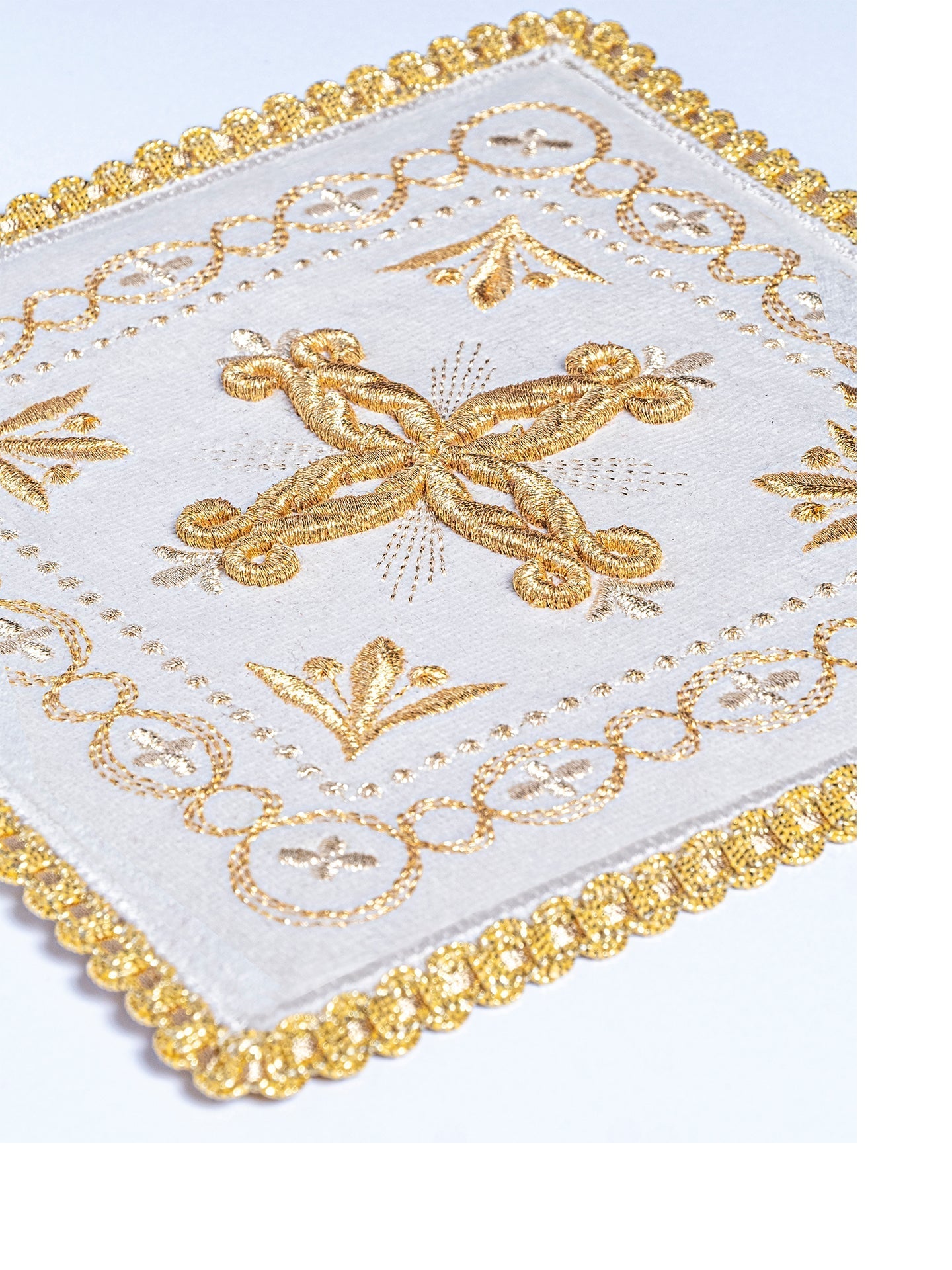 Chalice linens made of velvet in ecru with cross embroidery KK/5006/C2 - HAFTINAUSA.COM