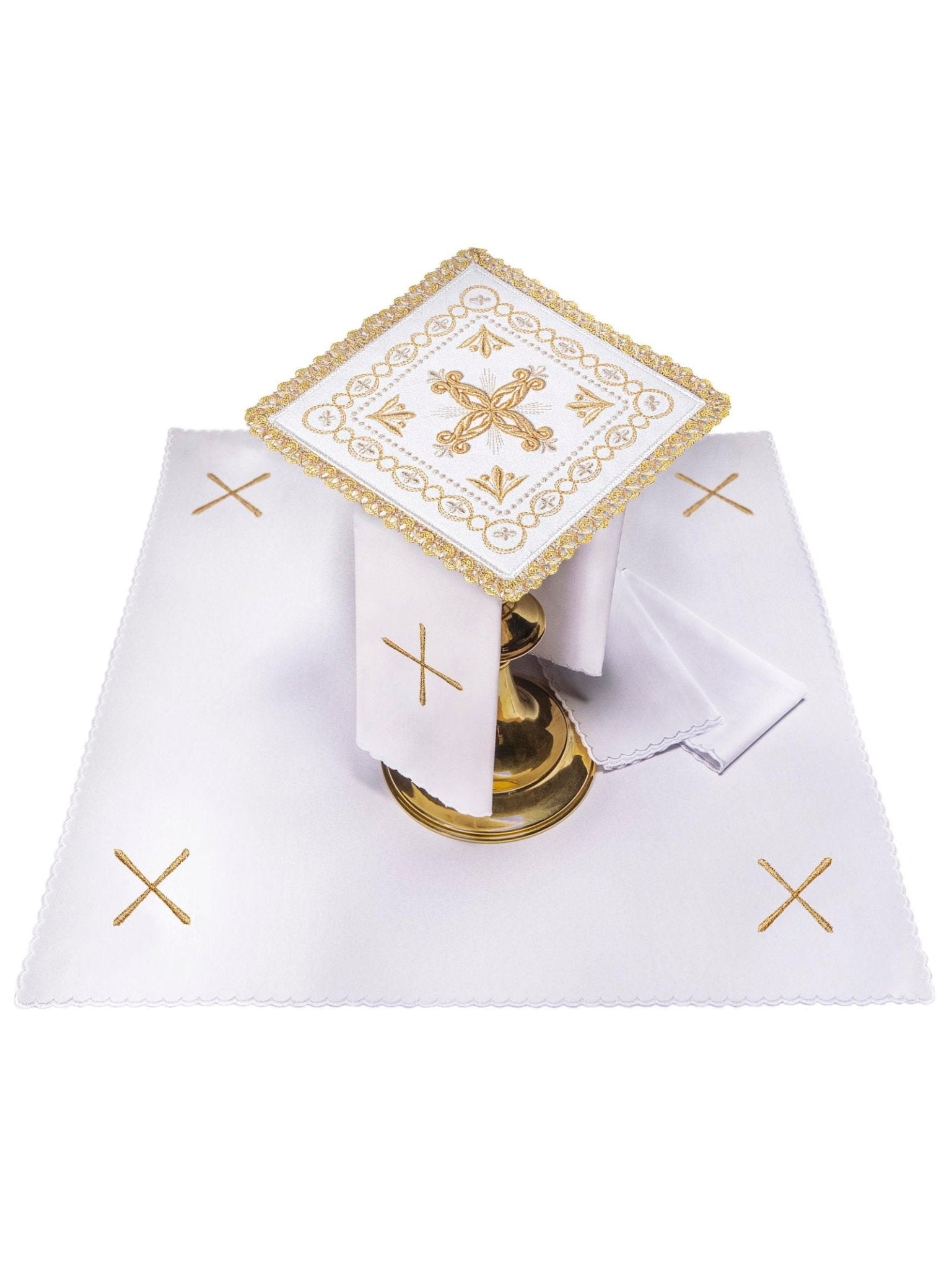 Chalice linens made of velvet in ecru with cross embroidery KK/5006/C2 - HAFTINAUSA.COM