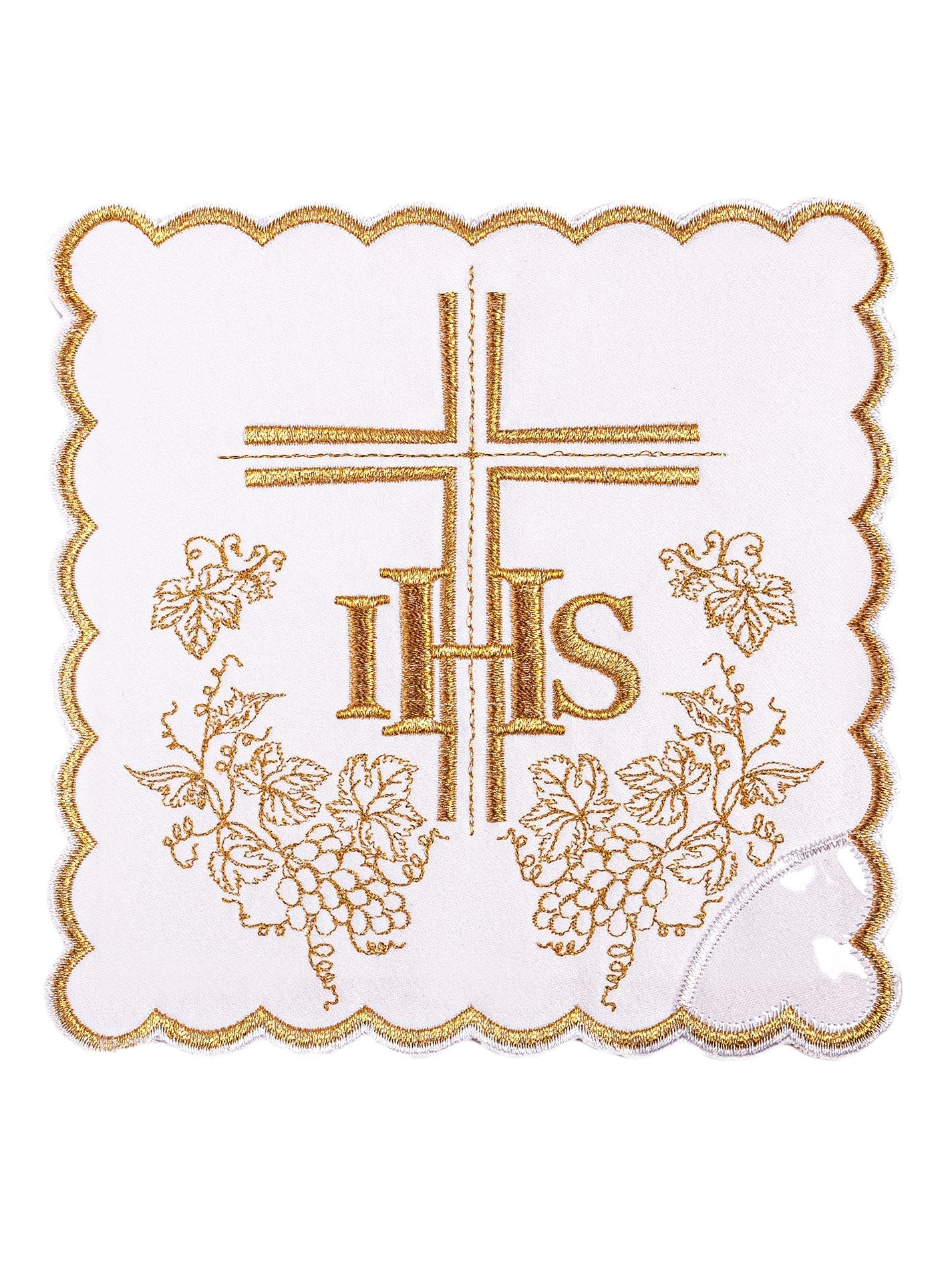 Chalice linens set made from cotton with gold cross and heart embroidery KK/156/04 - HAFTINAUSA.COM