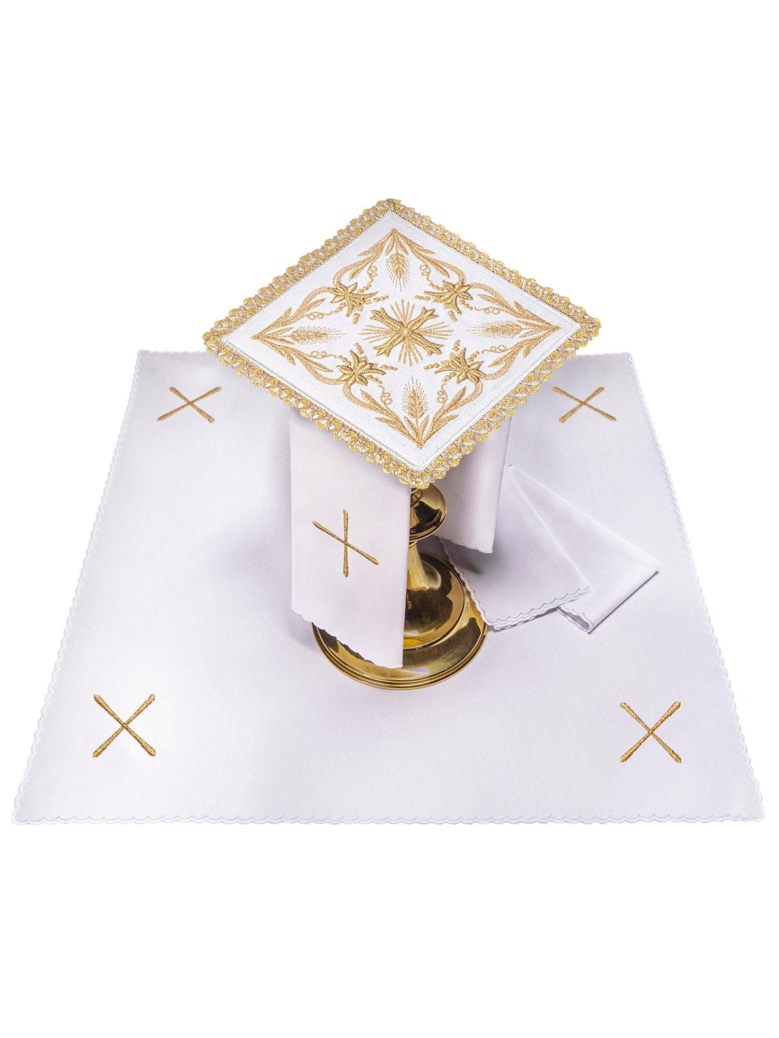 Chalice Linens set made of ecru velvet with gold cross KK/5001/C2 - HAFTINAUSA.COM