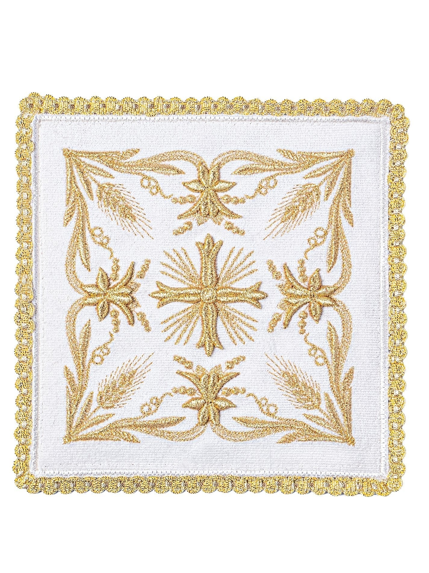 Chalice Linens set made of ecru velvet with gold cross KK/5001/C2 - HAFTINAUSA.COM