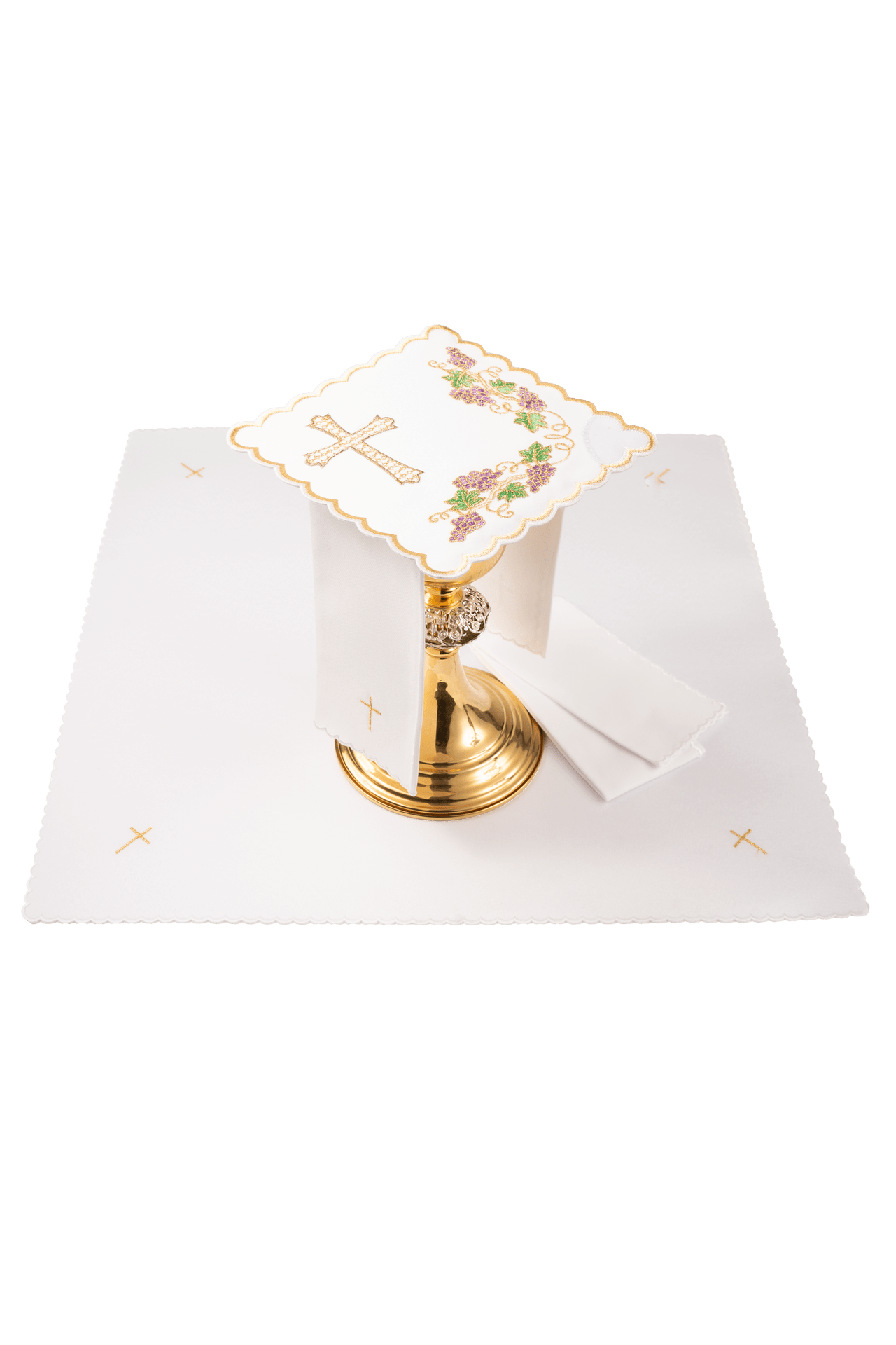 Chalice linens set with a grapevine and cross motif KDT/5073/04 - CHASUBLES.COM