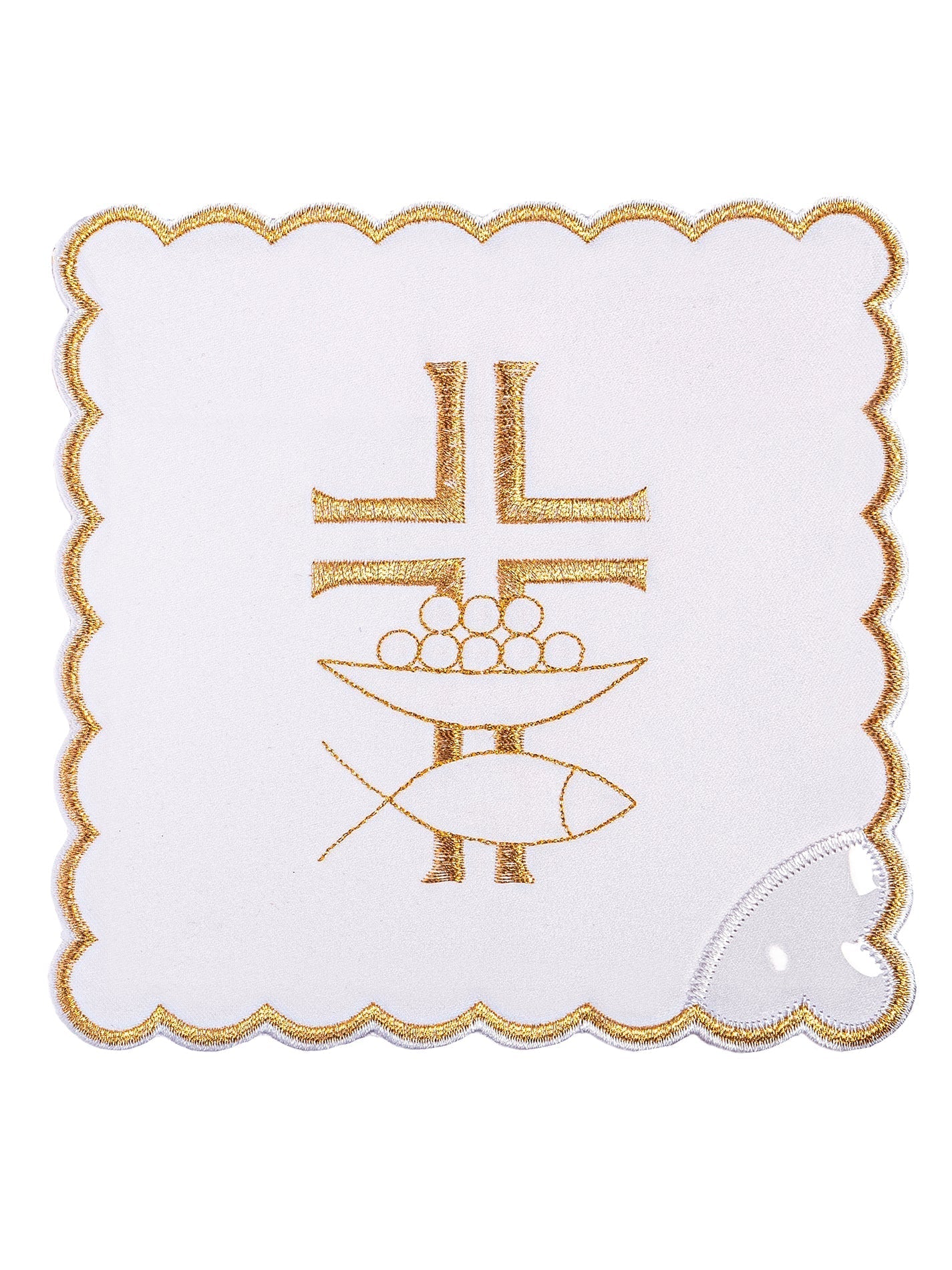 Chalice linens set with gold cross and Ichthys KK/005 - HAFTINAUSA.COM