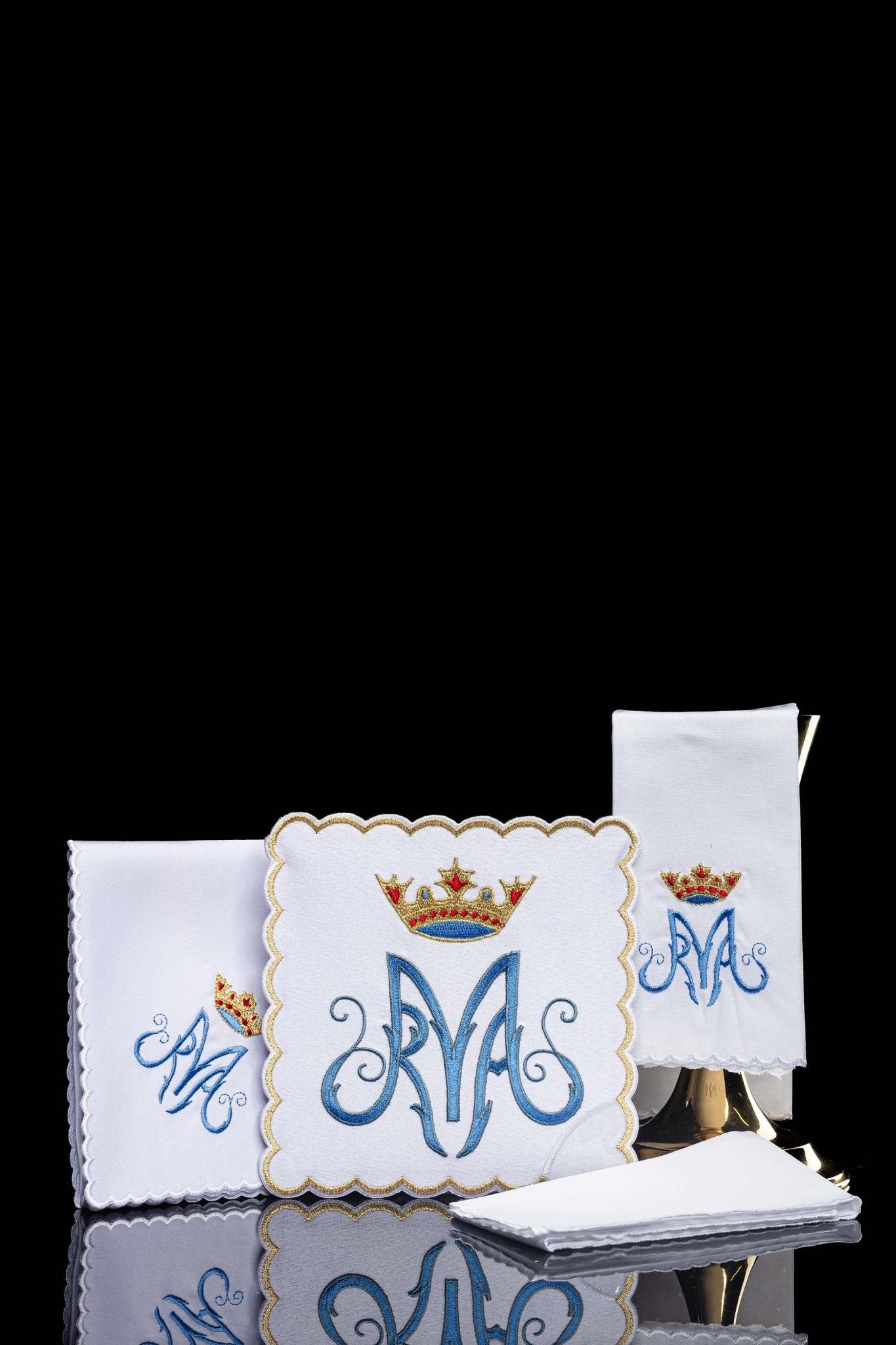 Chalice Linens with blue and gold Marian symbol KK/003/C1 - CHASUBLES.COM