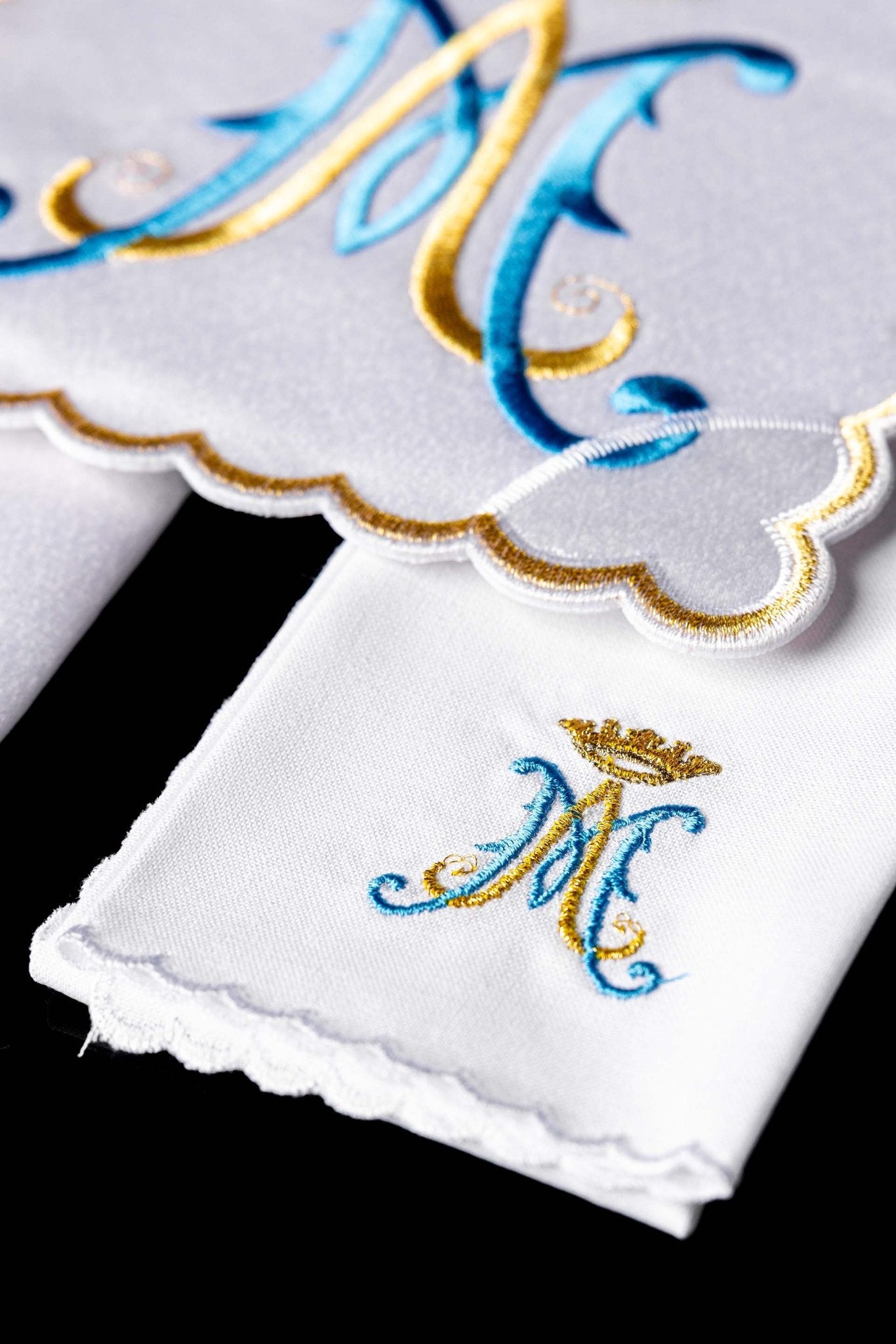 Chalice Linens with blue marian symbol KK/183 - CHASUBLES.COM