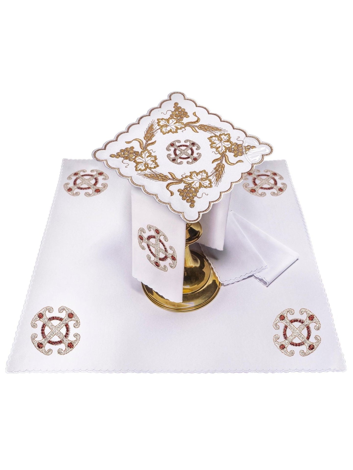 Chalice Linens with gold and bordeux embroidery KK/036 - CHASUBLES.COM