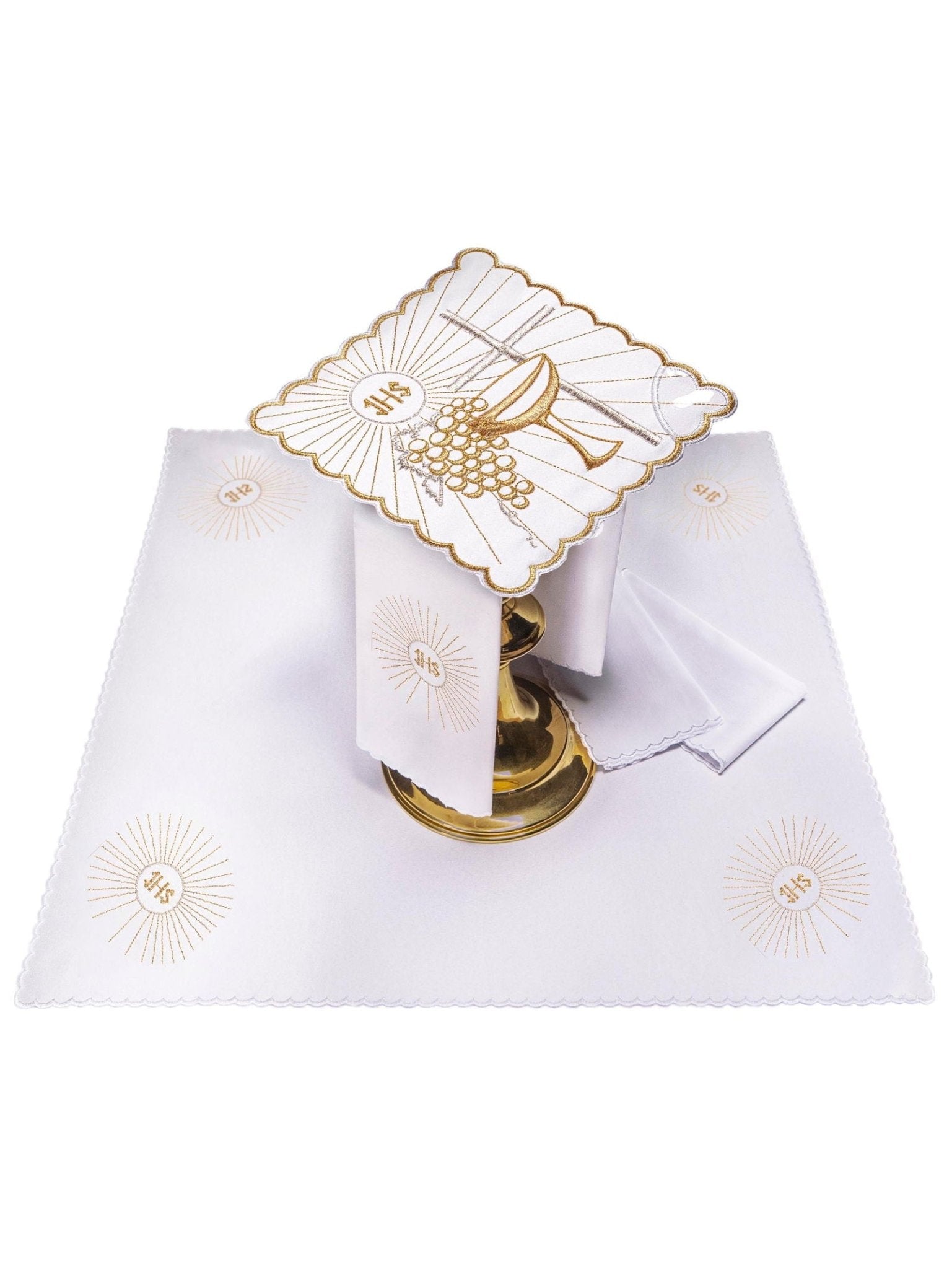 Chalice Linens with Golden Embroidery of Chalice and Cross KK/091 - HAFTINAUSA.COM