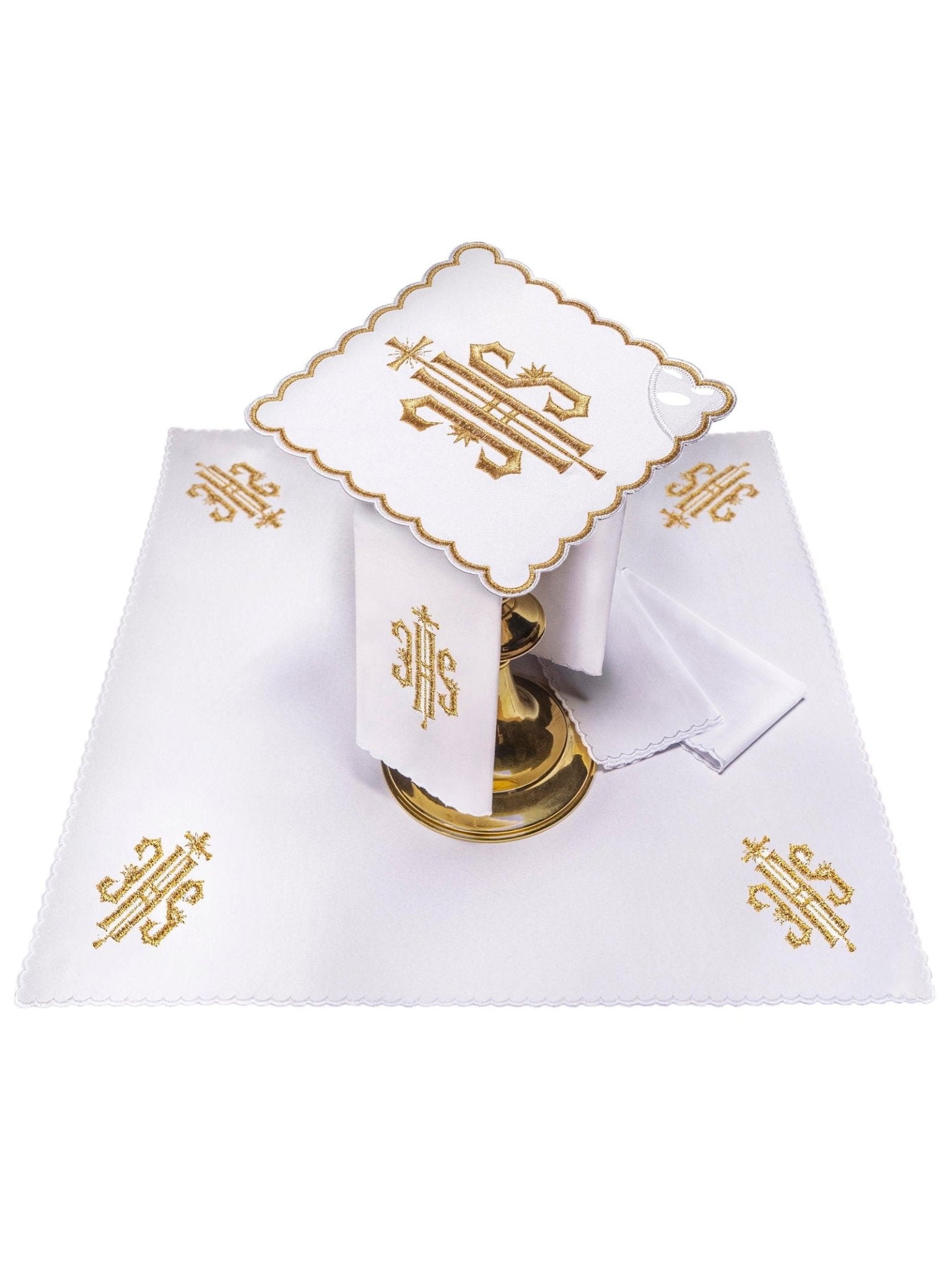 Chalice Linens with Golden Trim and IHS Embroidery KK/029/04 - HAFTINAUSA.COM