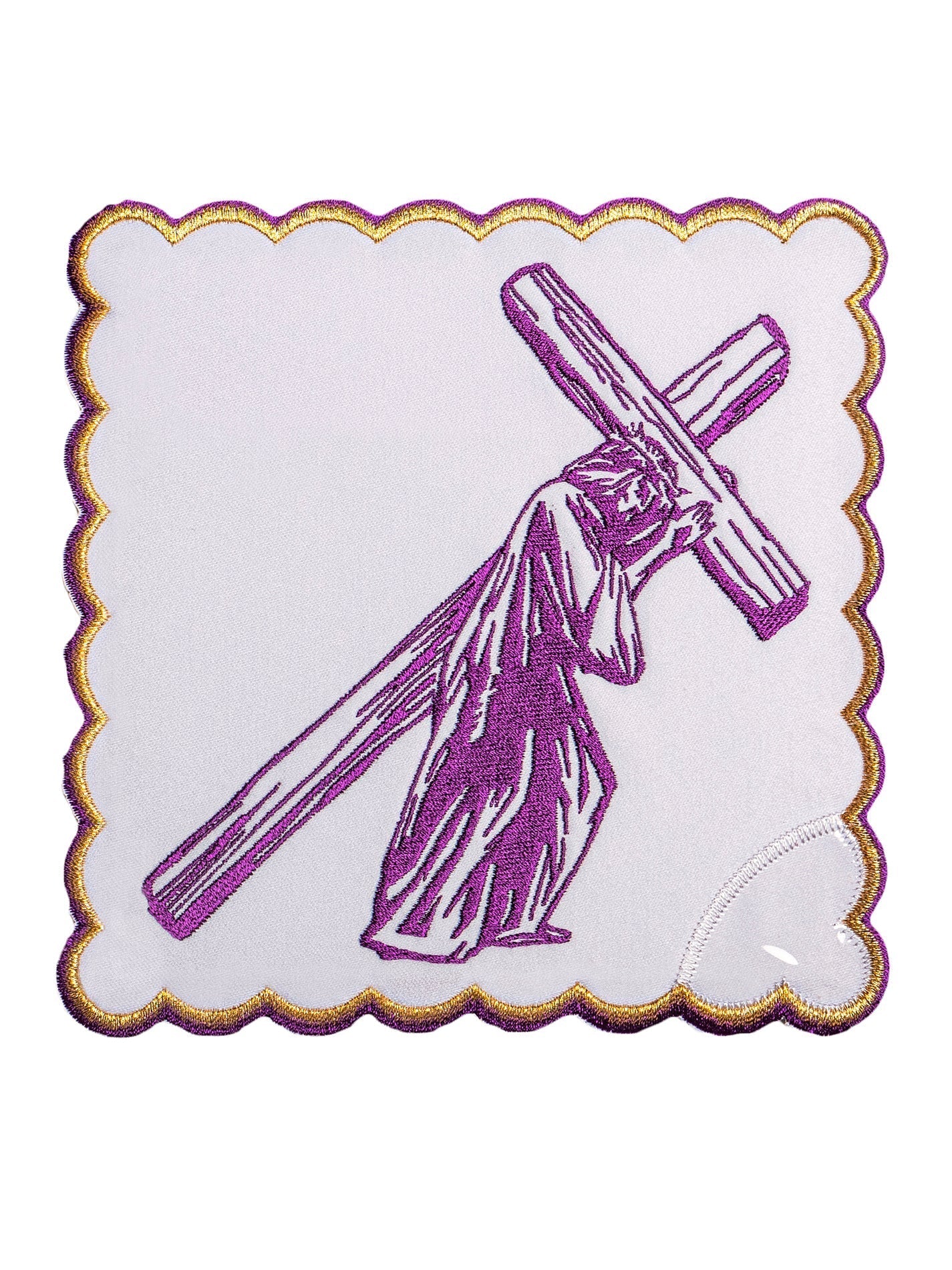 Chalice linens with purple embroidery Christ Carrying the Cross KK/116 - HAFTINAUSA.COM
