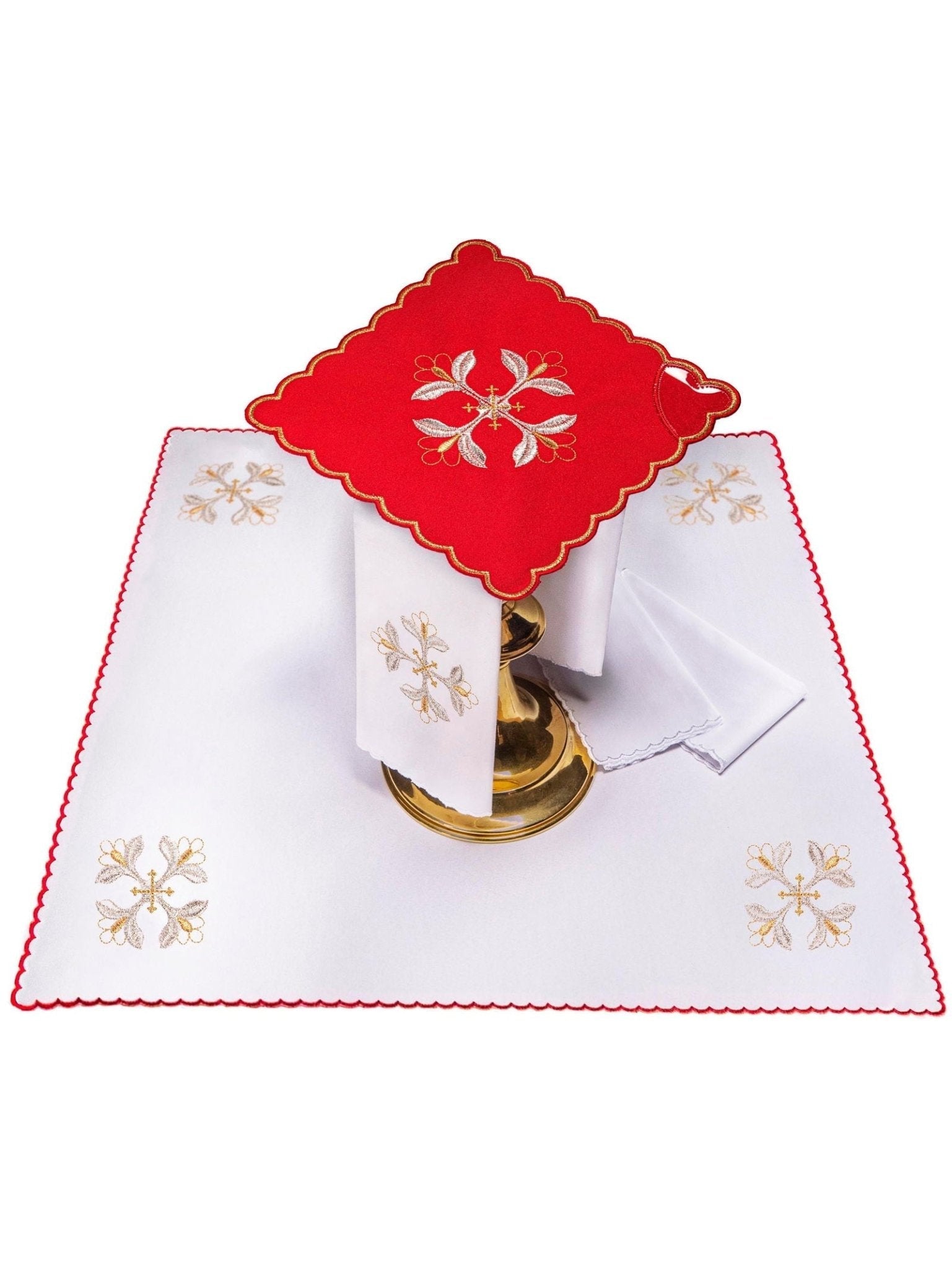Chalice Linens with red Pall and gold and red embroidery KK/063/02 - HAFTINAUSA.COM
