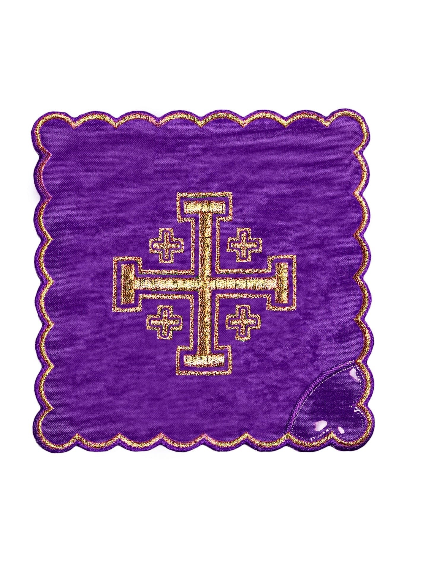 Chalice Set with purple Pall and Jerusalem Cross embroidery KK/030/03 - HAFTINAUSA.COM