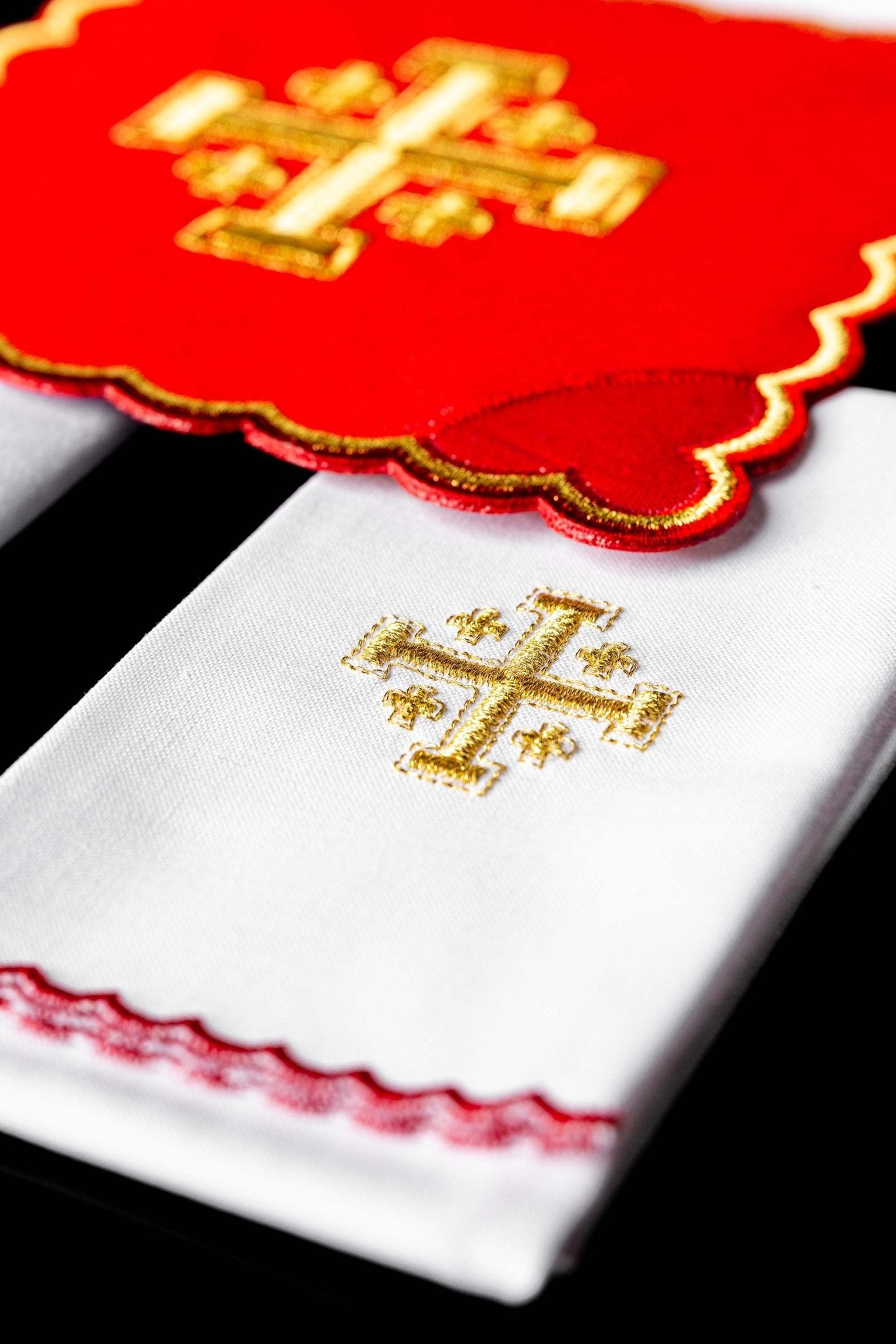 Chalice Set with red Pall and Jerusalem Cross embroidery KK/030/02 - CHASUBLES.COM