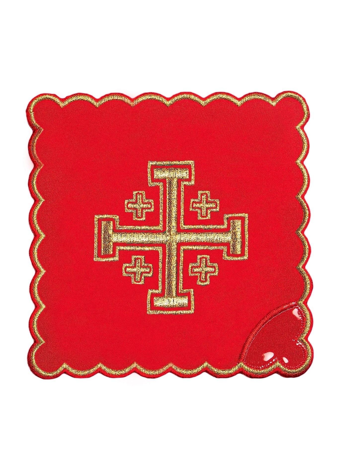 Chalice Set with red Pall and Jerusalem Cross embroidery KK/030/02 - HAFTINAUSA.COM