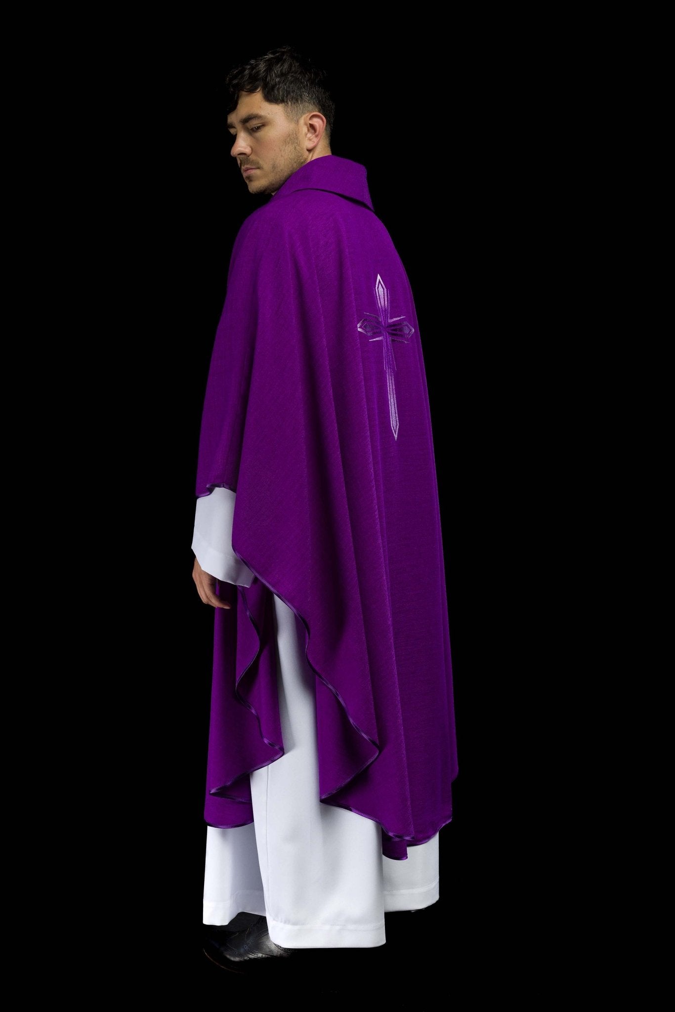Chasuble embroidered with Green Cross HA7034-03 FIOLET - CHASUBLES.COM