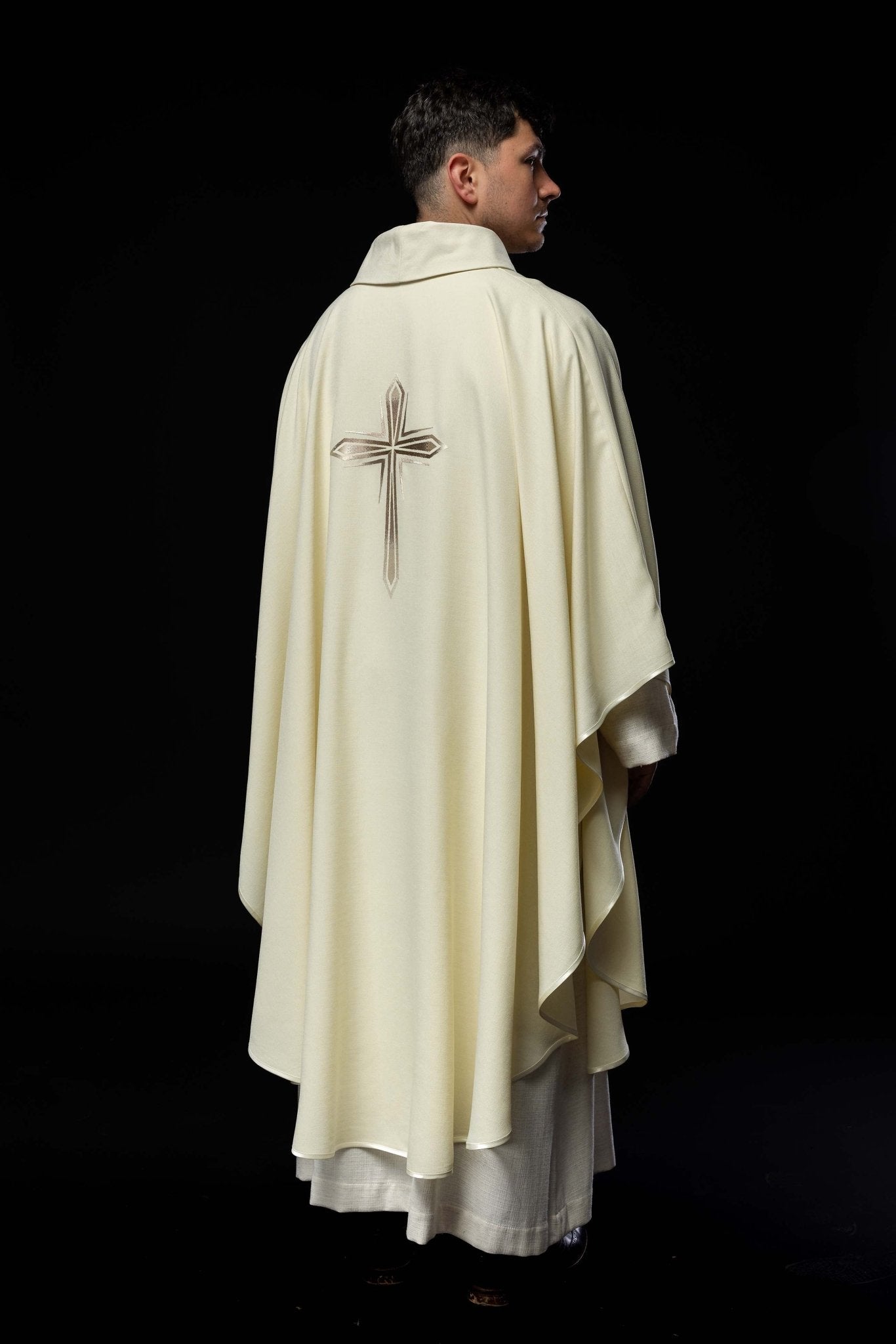 Chasuble embroidered with Purple Cross HA7034 - 05 ECRU - HAFTINAUSA.COM