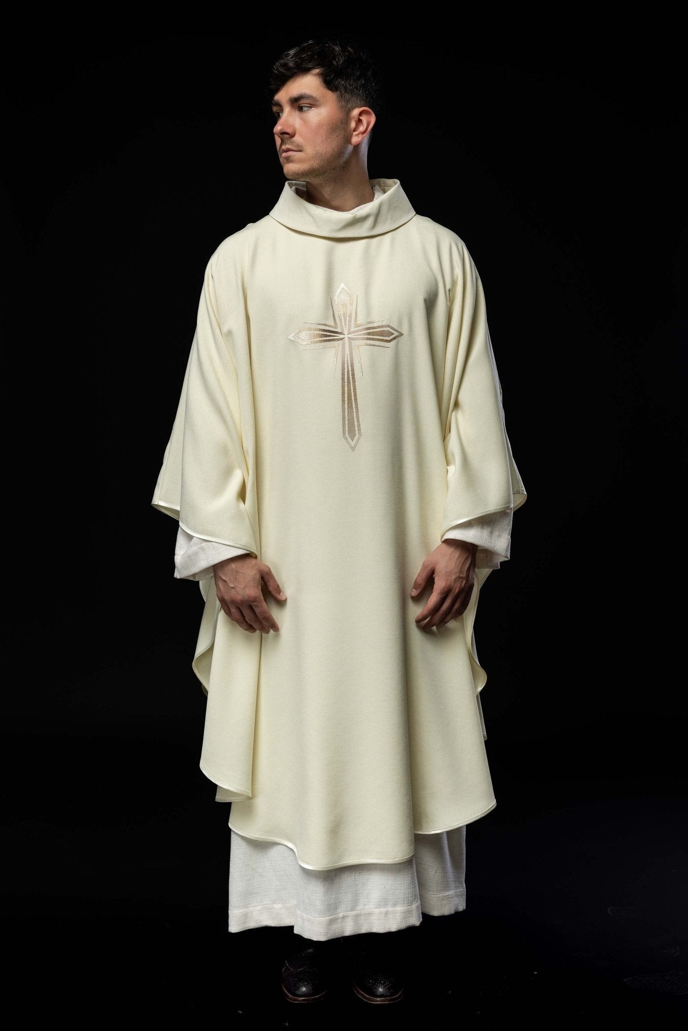 Chasuble embroidered with Purple Cross HA7034 - 05 ECRU - HAFTINAUSA.COM