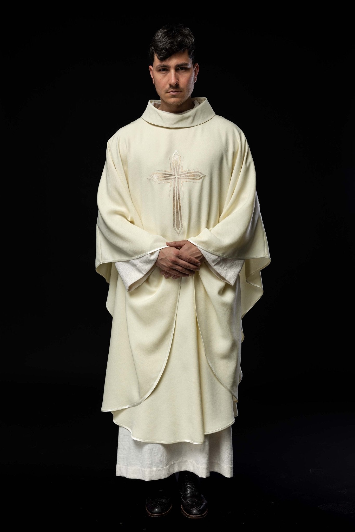 Chasuble embroidered with Purple Cross HA7034 - 05 ECRU - HAFTINAUSA.COM