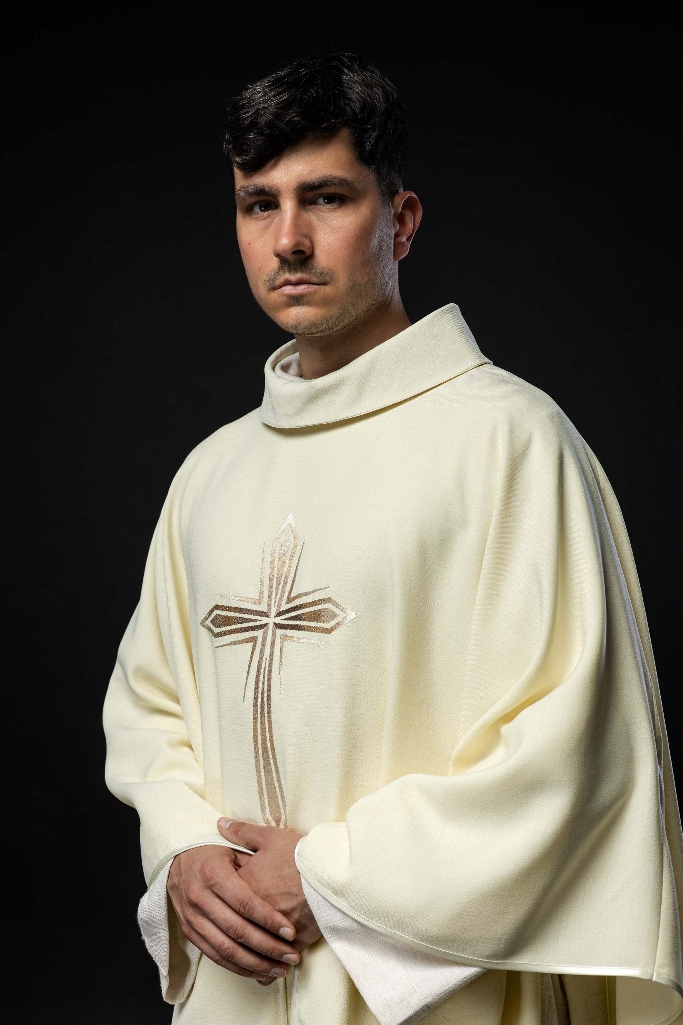 Chasuble embroidered with Purple Cross HA7034 - 05 ECRU - HAFTINAUSA.COM