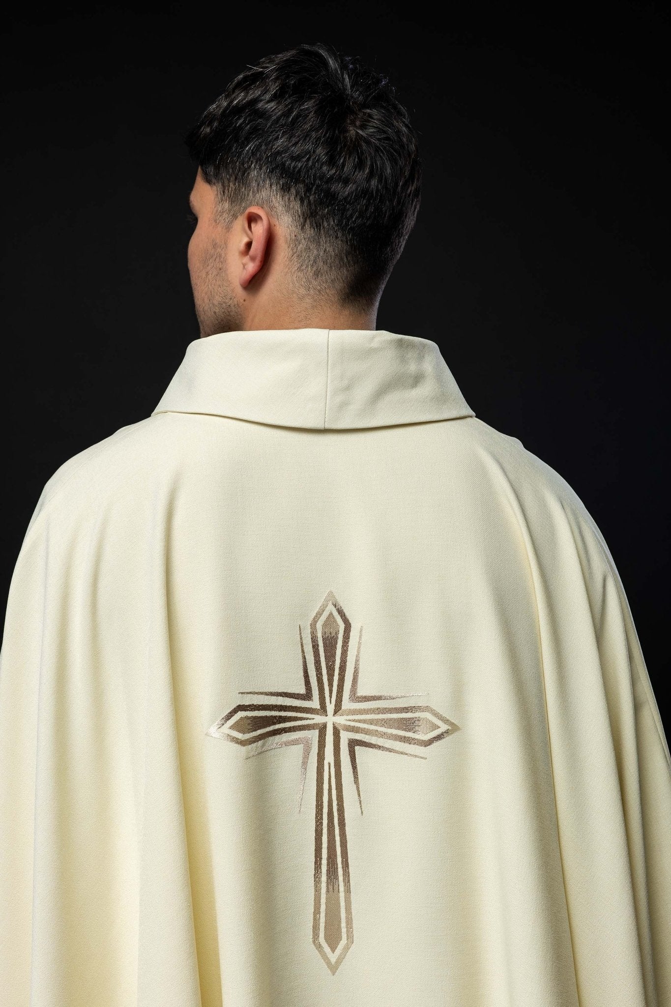 Chasuble embroidered with Purple Cross HA7034 - 05 ECRU - HAFTINAUSA.COM