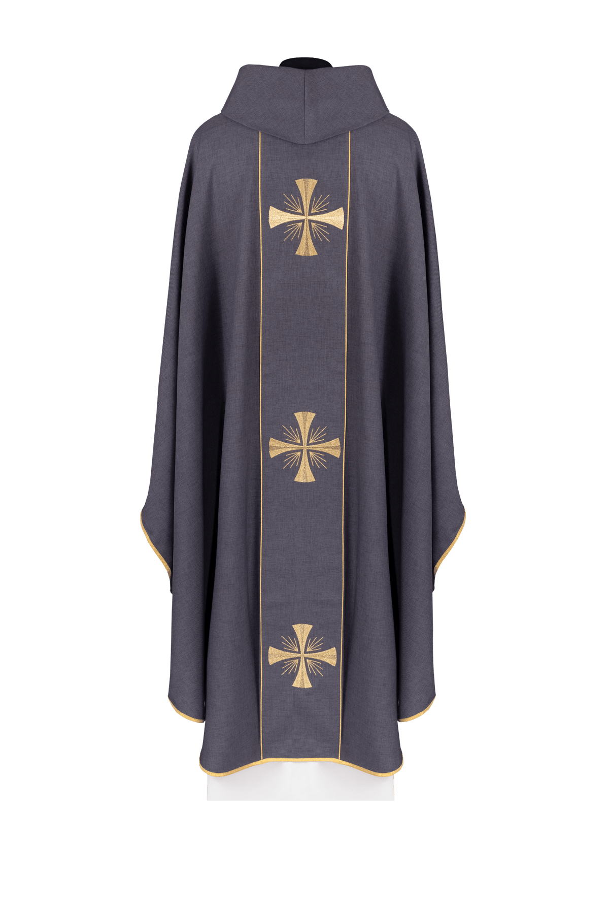 Chasuble with a purple band and embroidered crosses KDT/7054/03/70 FIOLET - CHASUBLES.COM