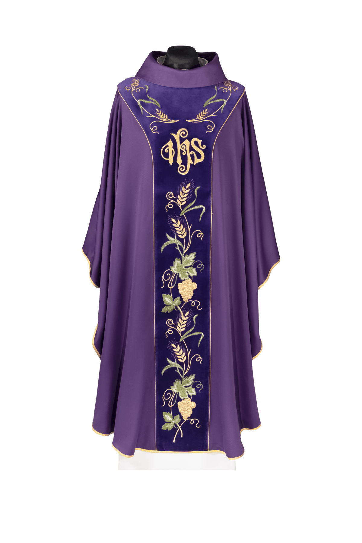 Chasuble with a purple velvet band and IHS embroidery KDT/7050/03/53/PA FIOLET - CHASUBLES.COM