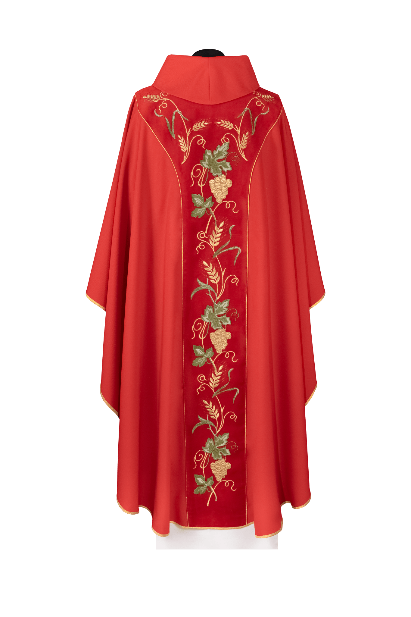 Chasuble with a red velvet band and IHS embroidery KDT/7050/02/53/PA CZERWONY - CHASUBLES.COM