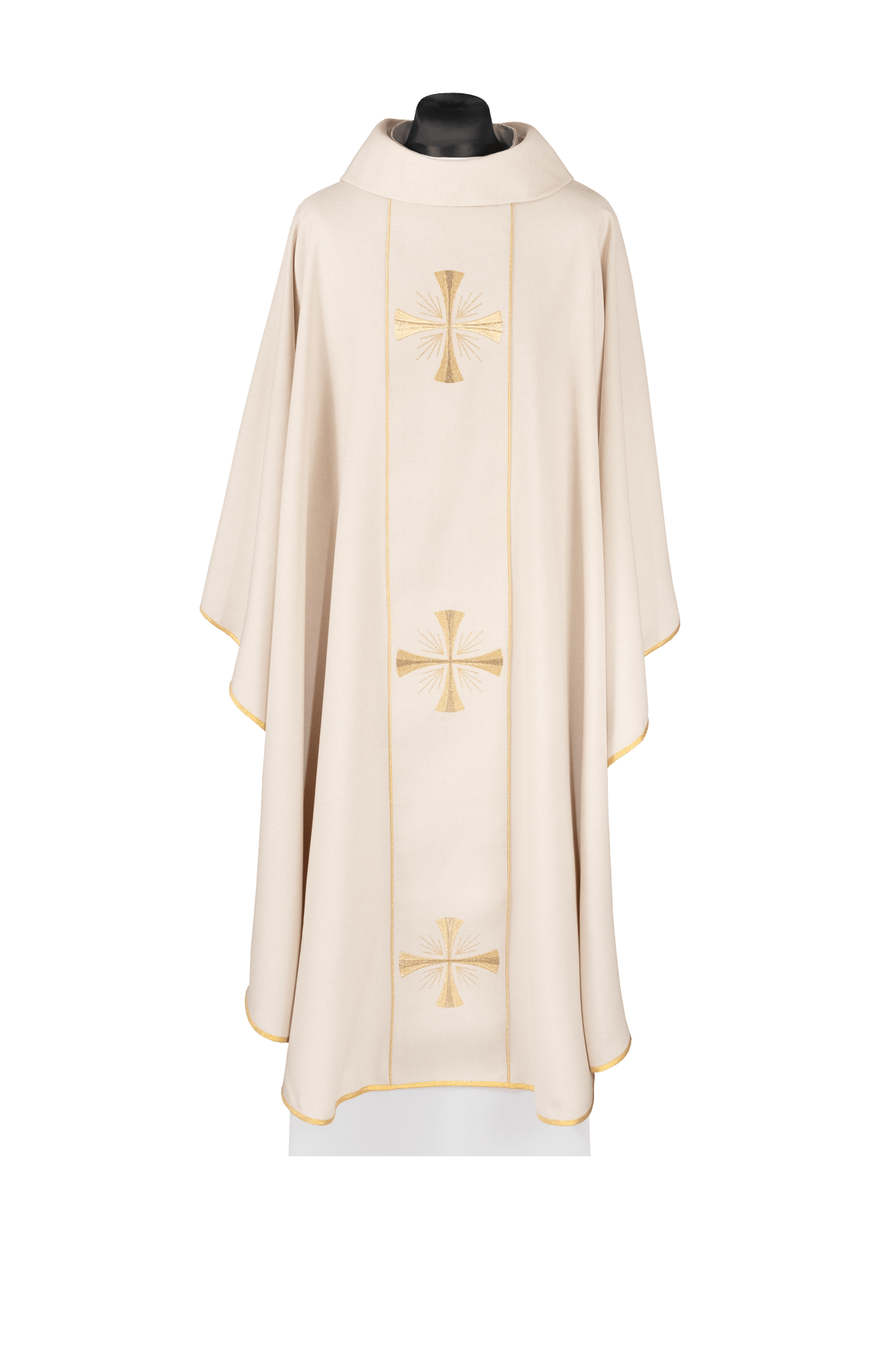 Chasuble with an ecru band and embroidered crosses KDT/7054/05/70 ECRU - CHASUBLES.COM