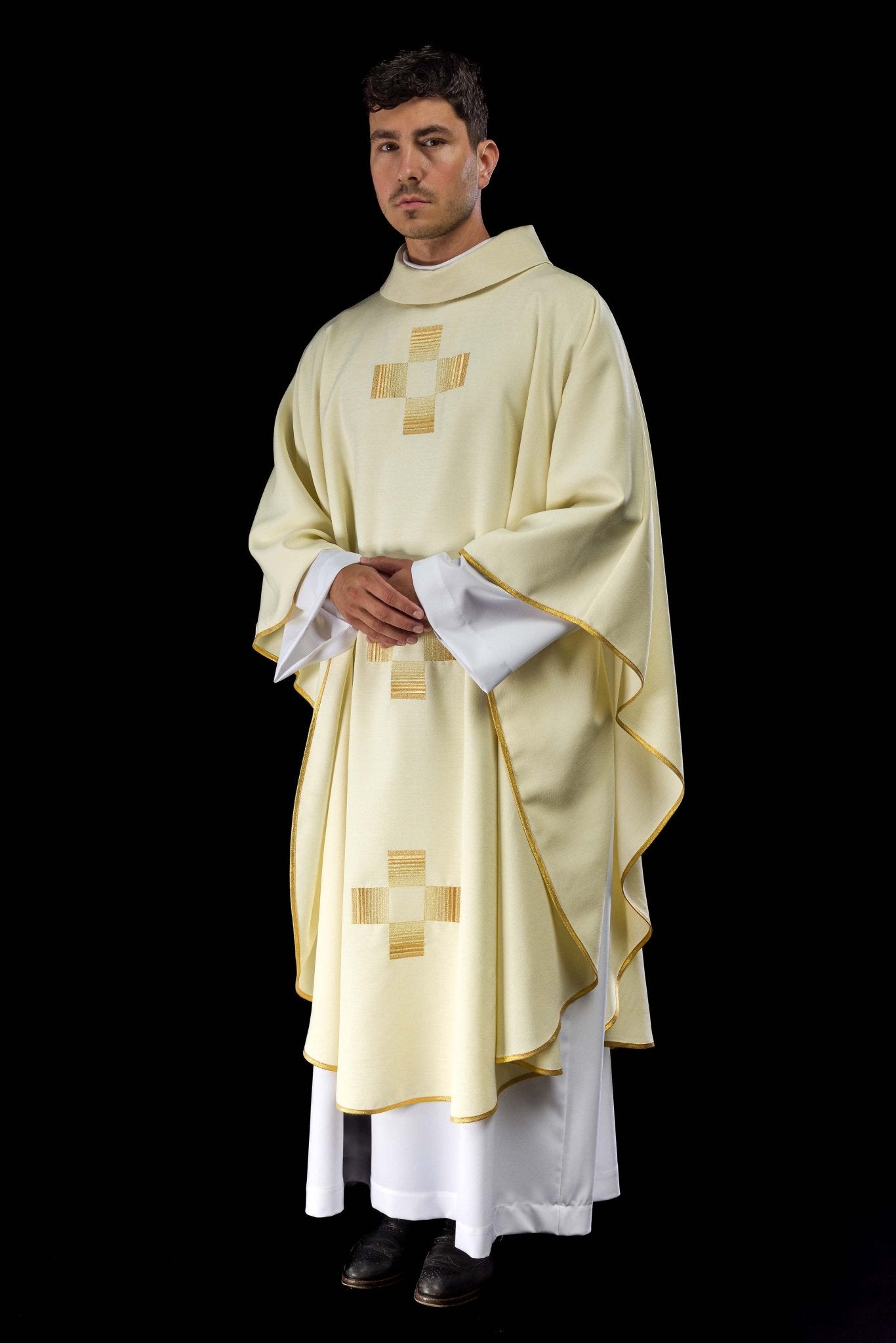 Chasuble with embroidered Crosses in ecru HA7011-05 ECRU - CHASUBLES.COM