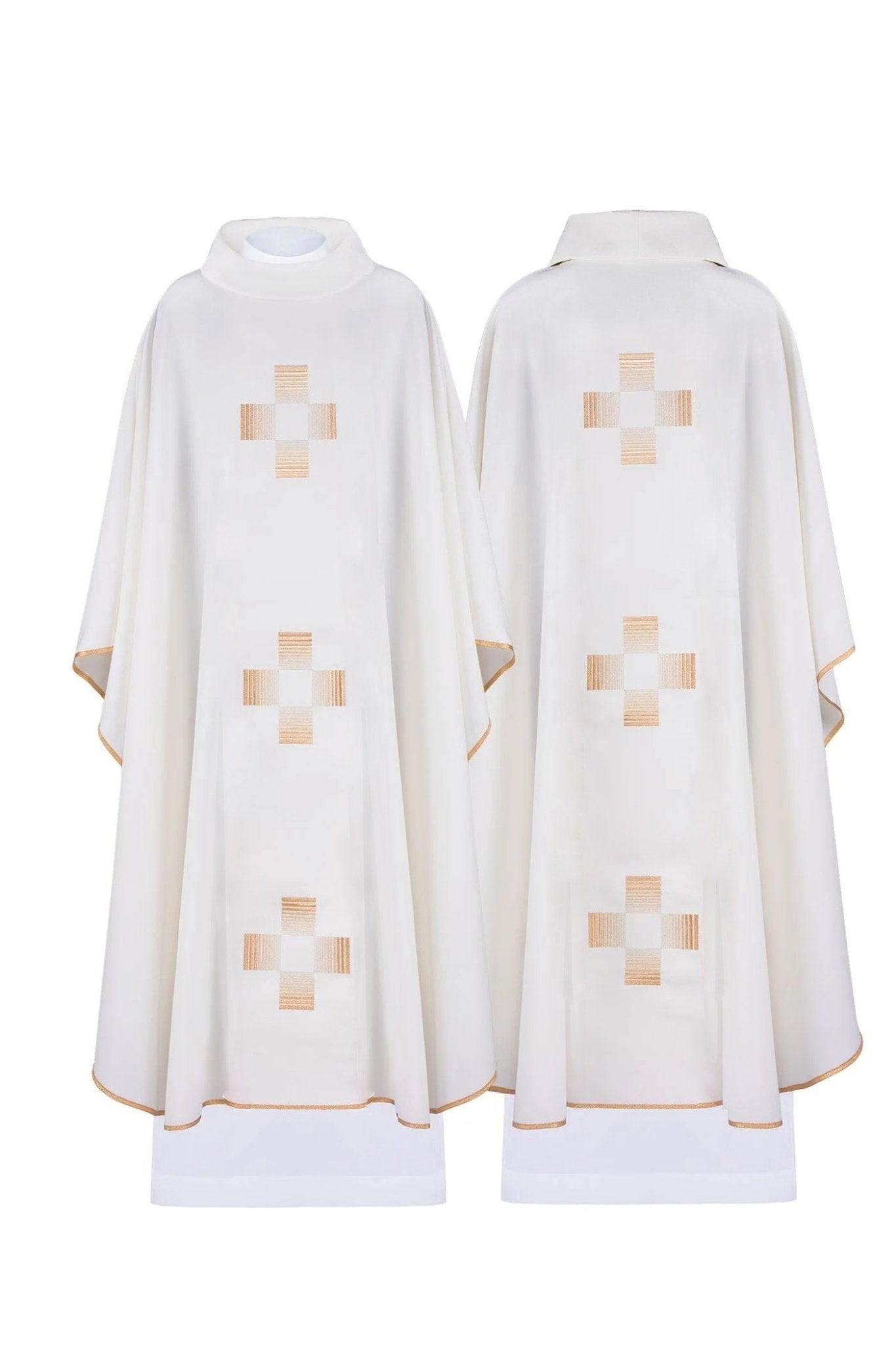 Chasuble with embroidered Crosses in ecru HA7011 - 05 ECRU - HAFTINAUSA.COM