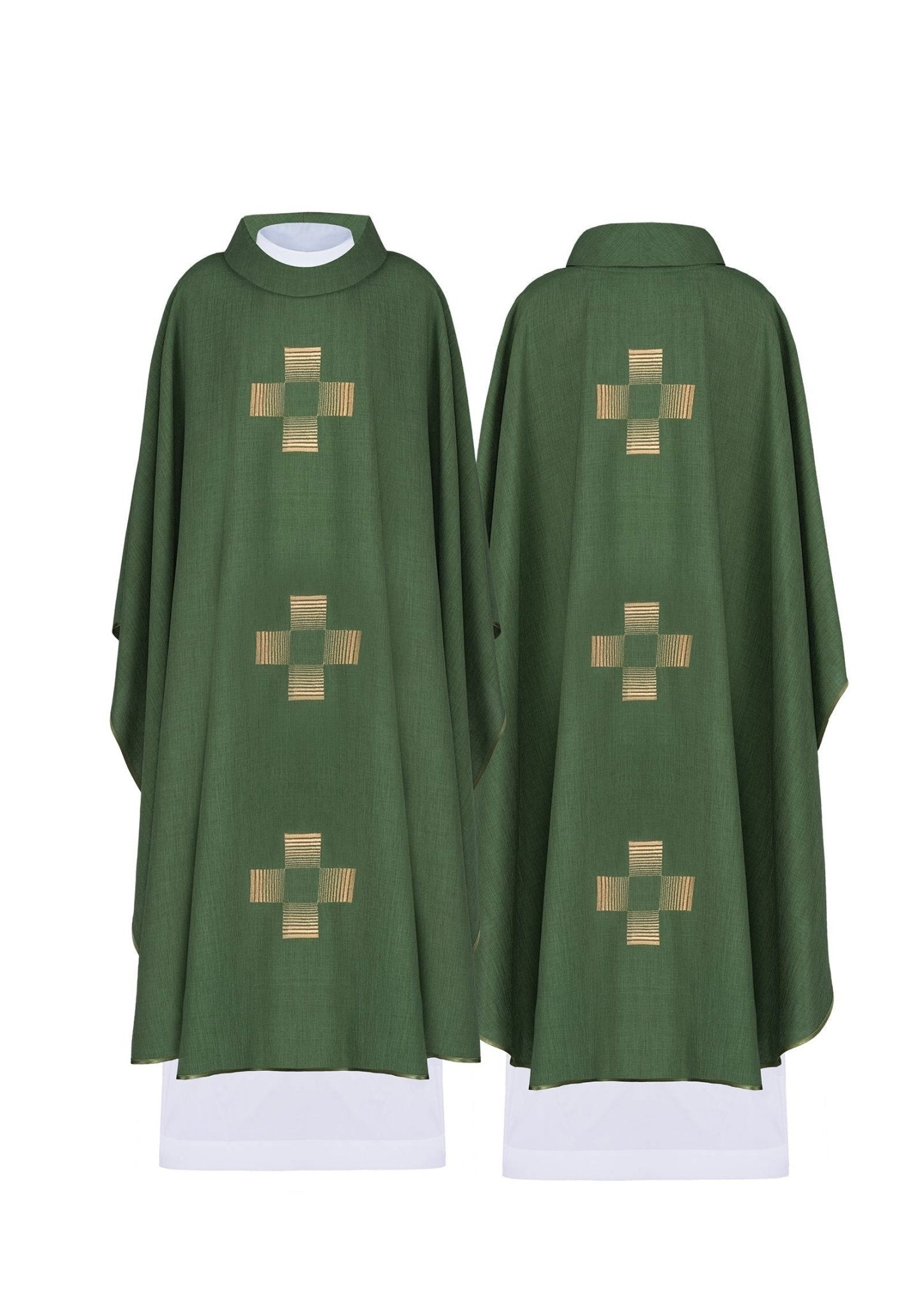 Chasuble with embroidered Crosses in green HA7011 - 01 ZIELONY - HAFTINAUSA.COM